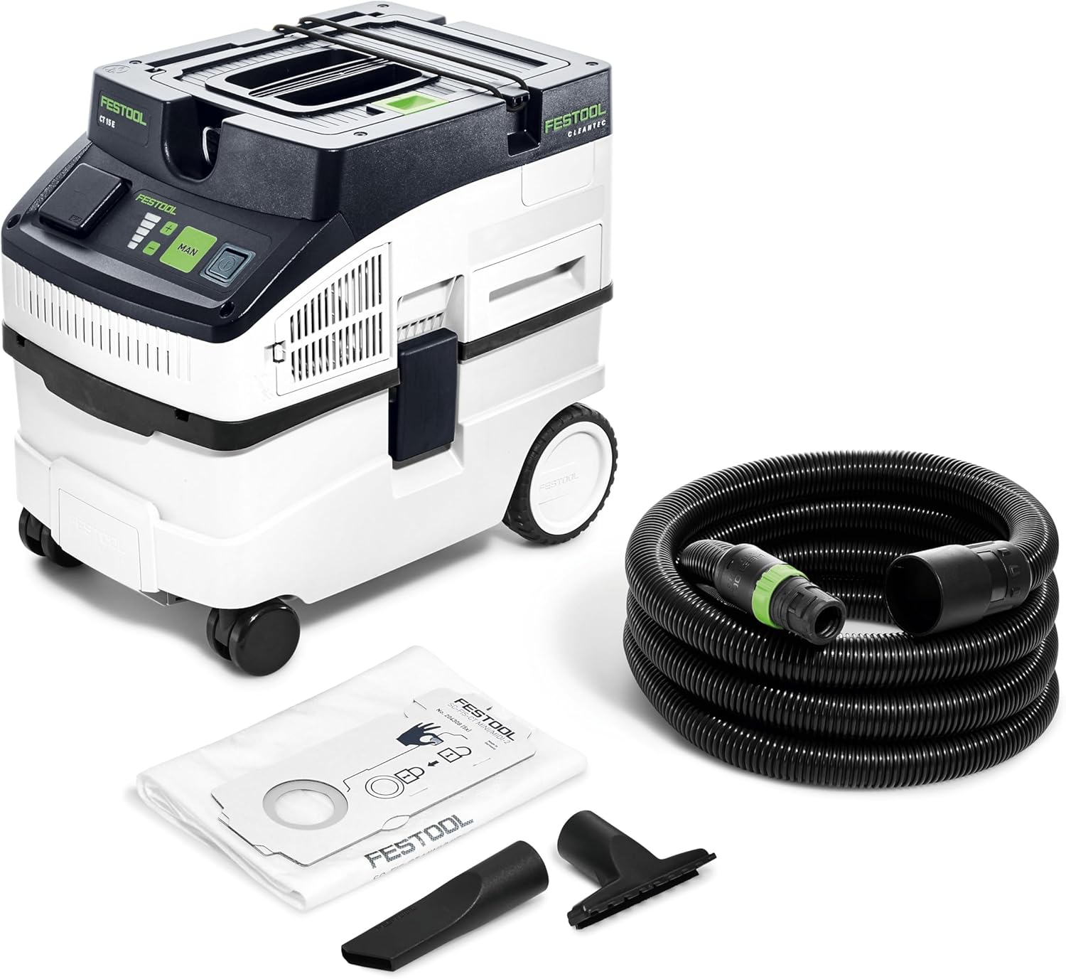 Aspirateurs eau et poussière – Festool, Aspirateur CT 15 CLEANTEC, 578327, Blanc/Noir/Vert