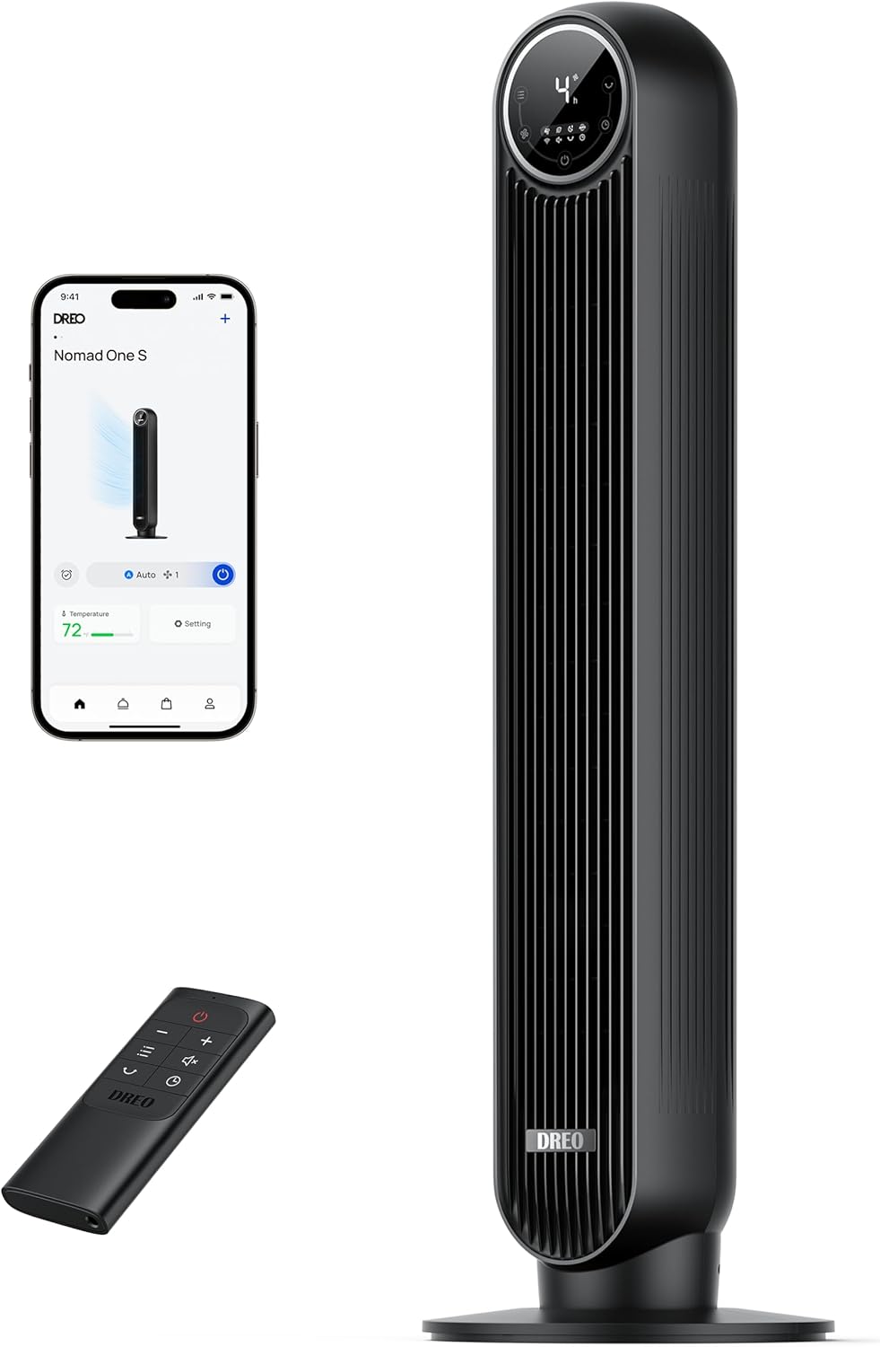 DREO Ventilateur tour intelligent avec fonction WiFi – ventilateur silencieux avec contrôle vocal et télécommande, 4 modes, 4 vitesses, minuterie 8H