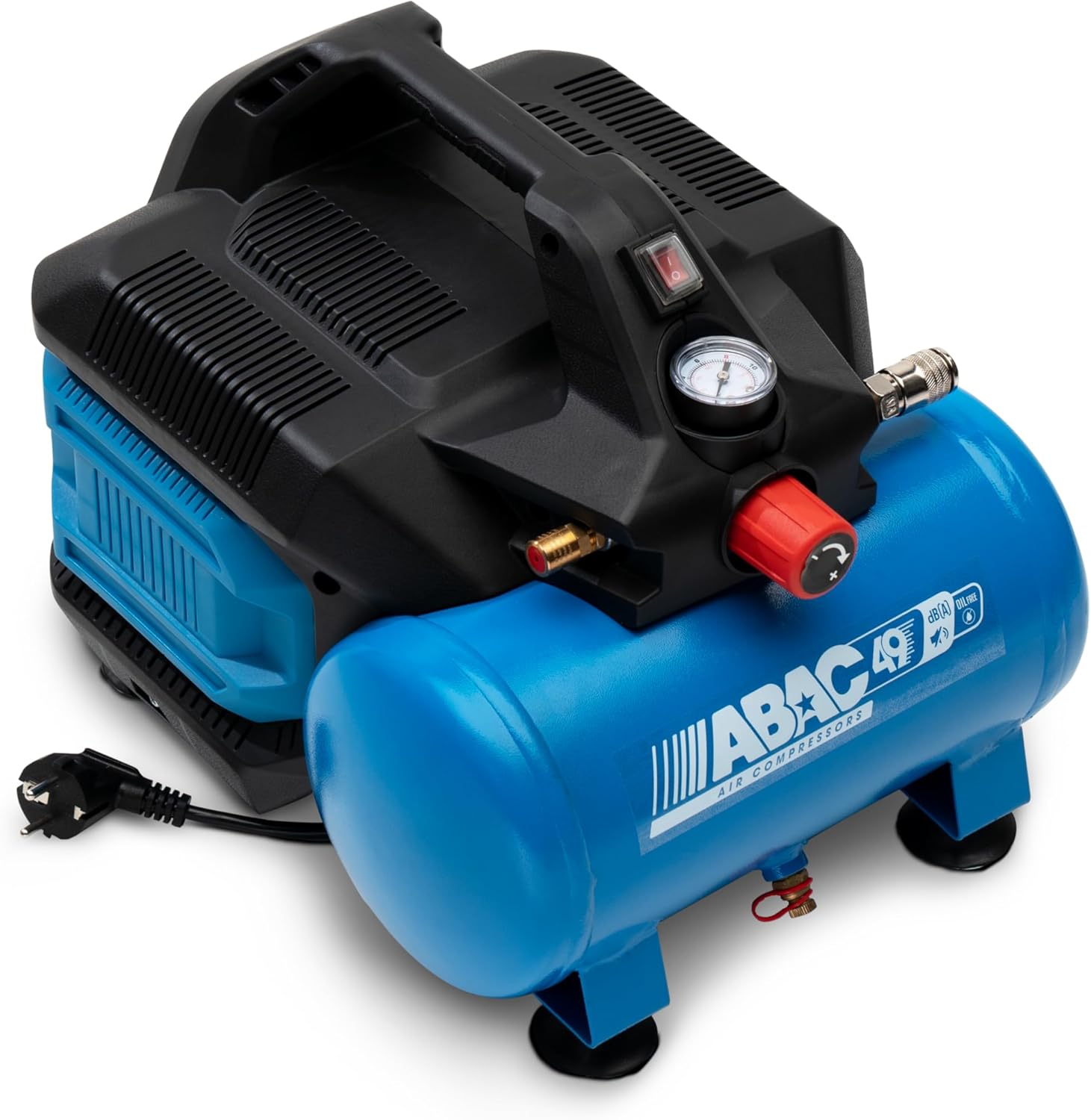Compresseur d'Air Portable Silencieux EASE-AIR 6 – ABAC, Niveau Sonore 49 dB, Pression Maximale 8 Bar, Puissance 0, 75 ch, Réservoir 6 litres