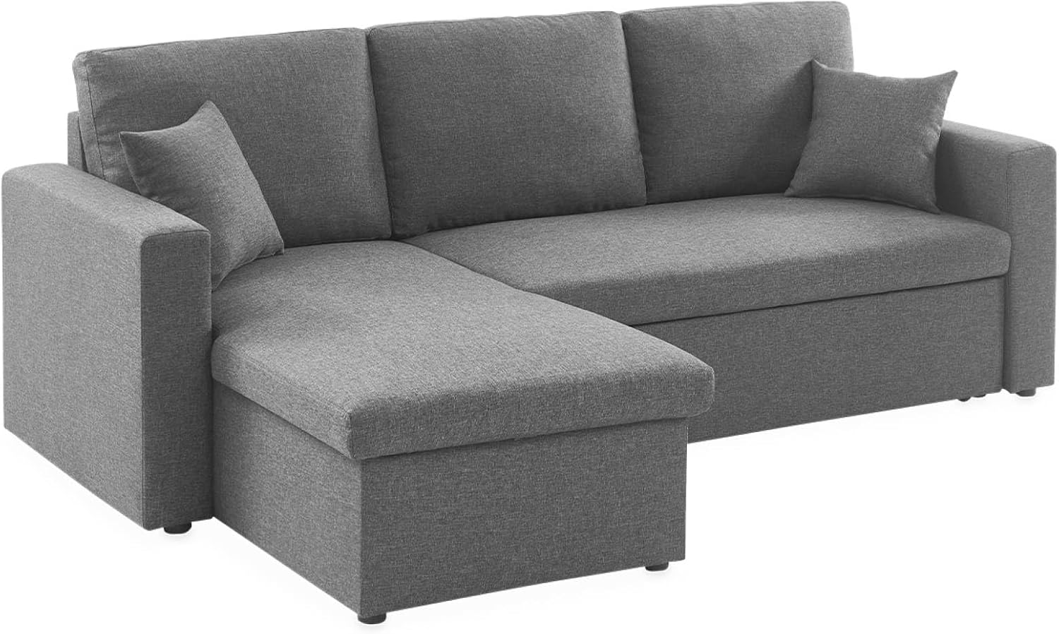 Alice's Garden Alice's Home - Canapé d'angle Convertible en Tissu Gris chiné foncé - IDA - 3 Places. Fauteuil