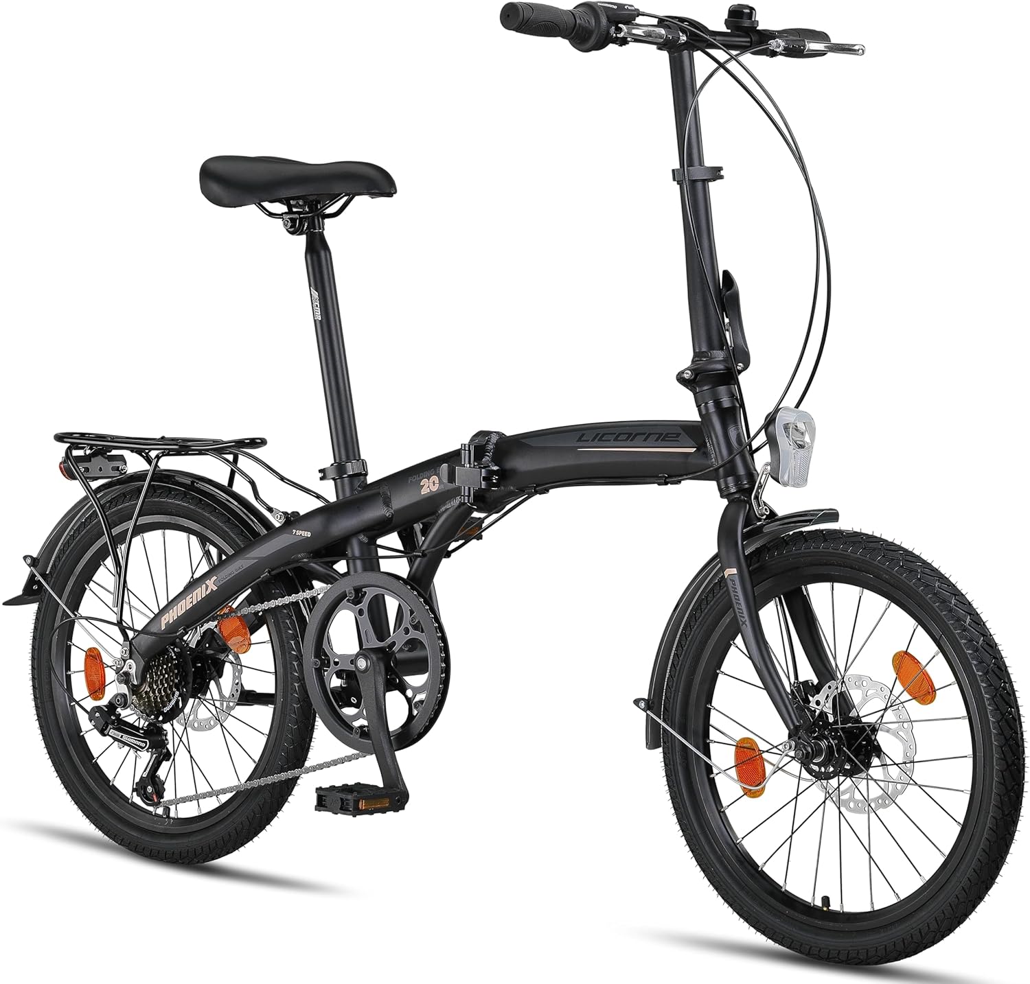 Vélos pliants – Licorne Bike, Phoenix Vélo pliable en aluminium pour homme et femme avec dérailleur à 7 vitesses - Cadre en, Noir