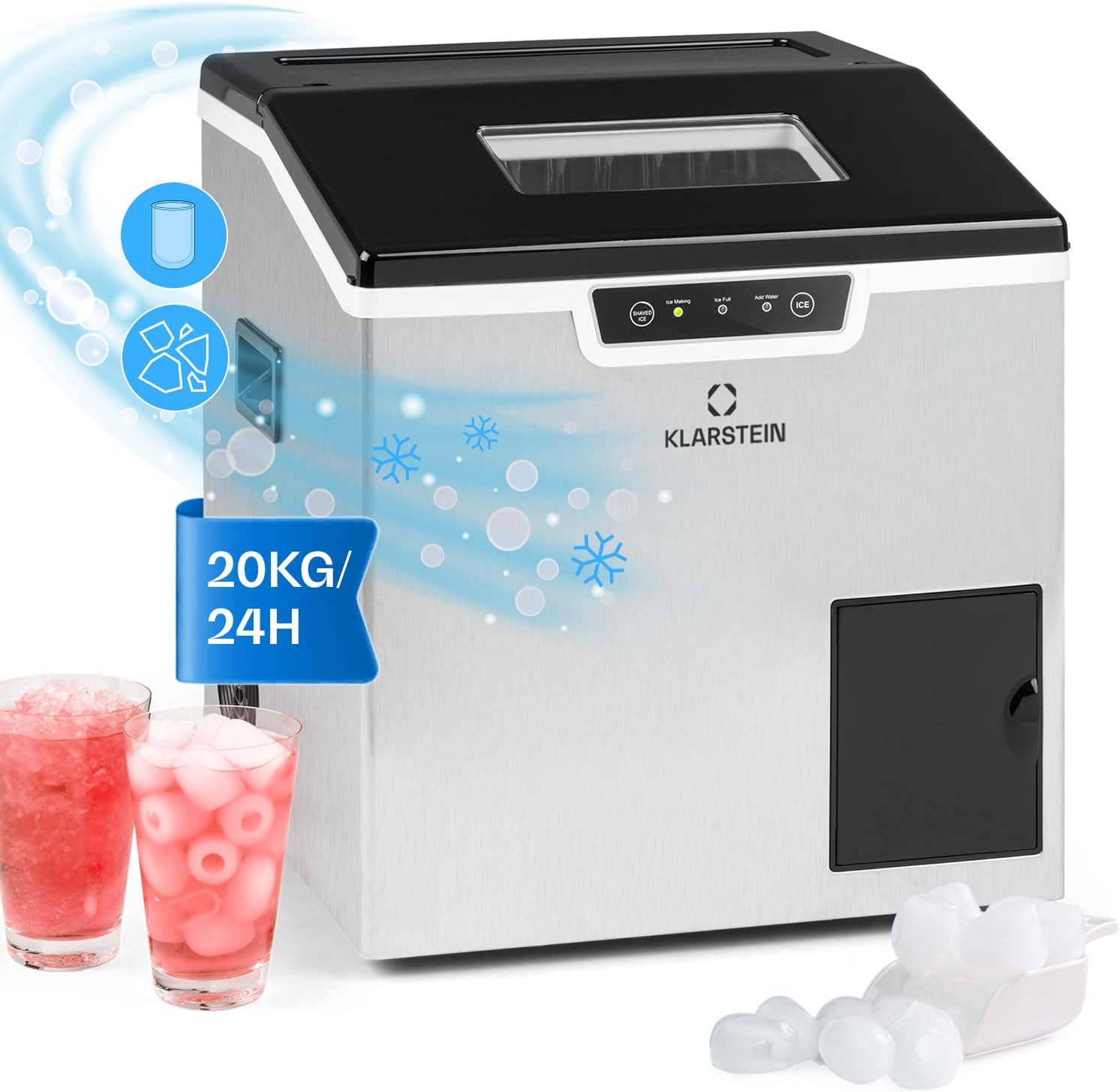 Capacité de 3L – Machine a Glacons pour la Maison – Machines à glaçons, KLARSTEIN, Ice Maker avec Alarme Securité et Autonettoyante