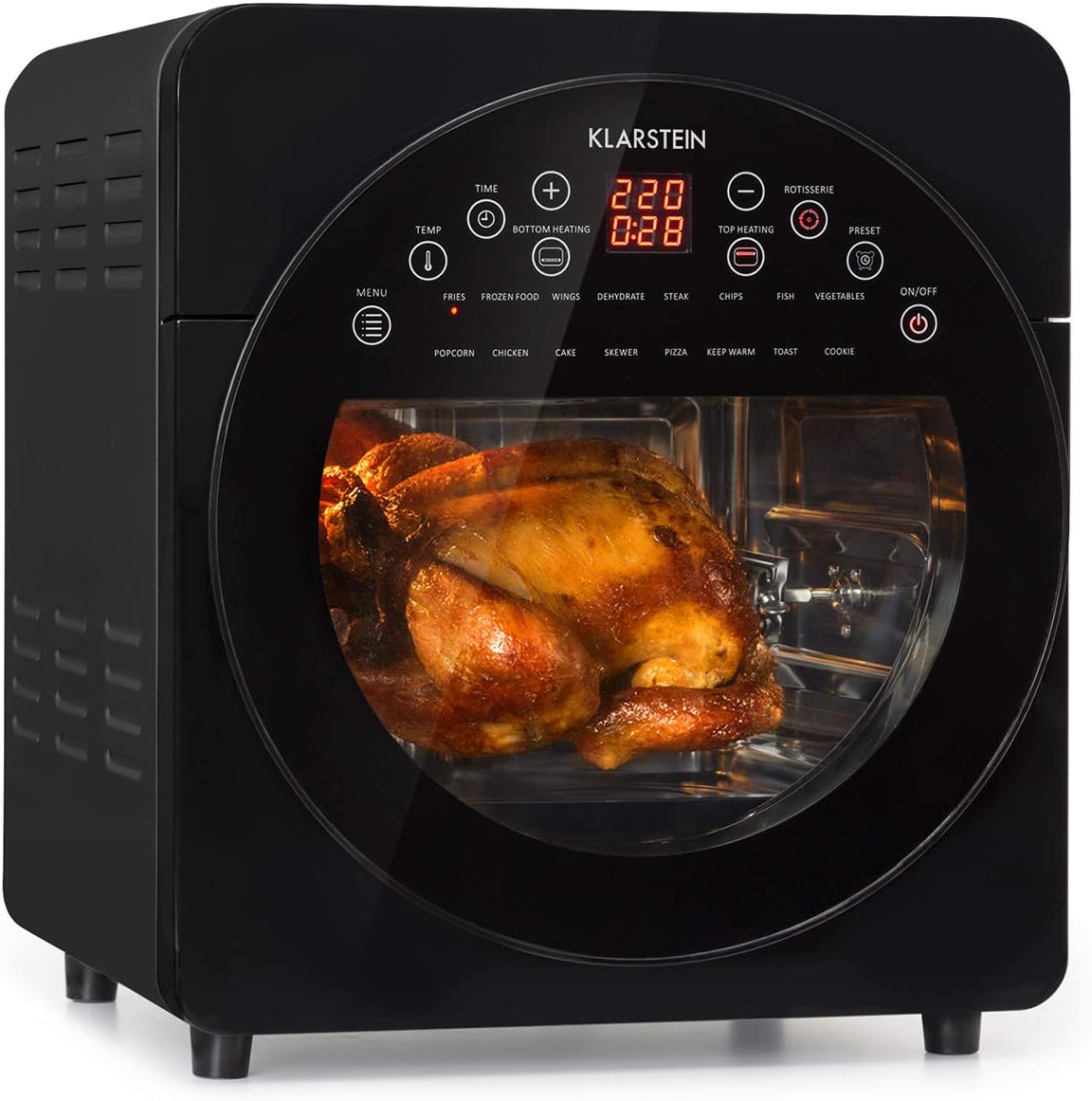 KLARSTEIN AeroVital - Friteuse sans huile – 6kg - Noir, 1700W, 50-220°C, 14 litres, 16 programmes, Poids 8, Air fryer, Ecran tactile, Plats divers