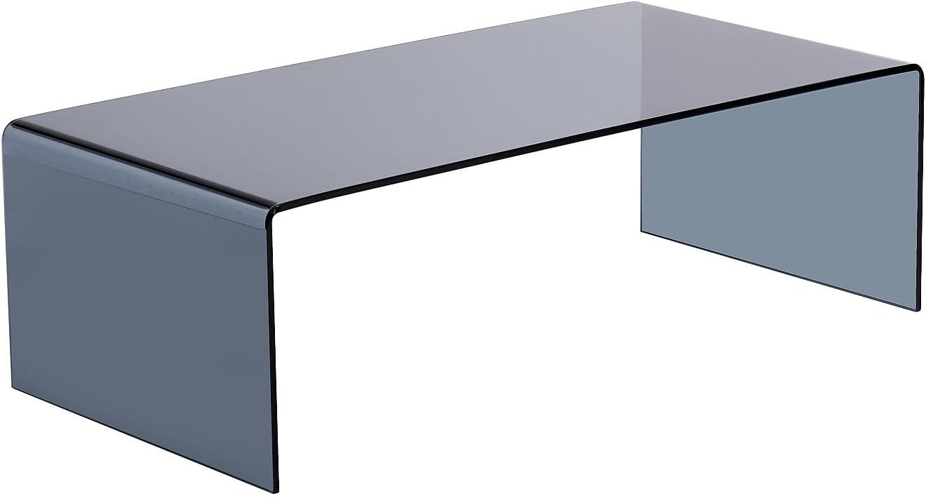 Vente- Vente- - Table Basse en Verre trempé courbé et fumé - Noir - Alonzo – Longueur 118 cm, Largeur 63 cm, Hauteur 45 cm, Poids 31 kg