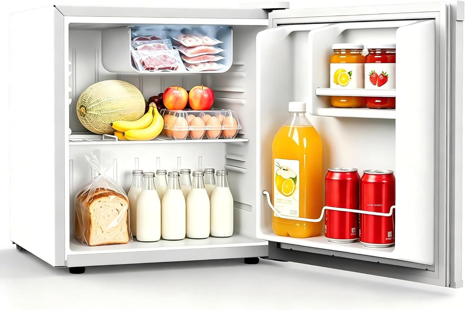 WELLENT Mini Réfrigérateur 46L Petit Réfrigérateur avec Congélateur & Porte Réversible Thermostat 7 – 43 dB, Blanc