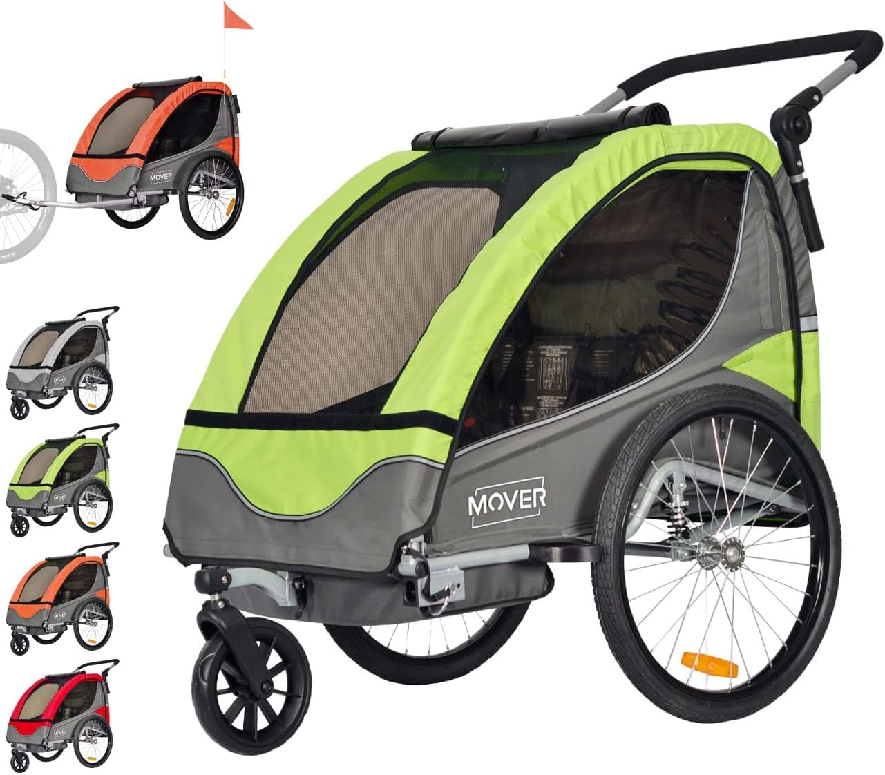 Papilioshop Mover Poussette et remorque – de vélo pour transport 1 ou 2 enfants, chariot, Vert/Gris