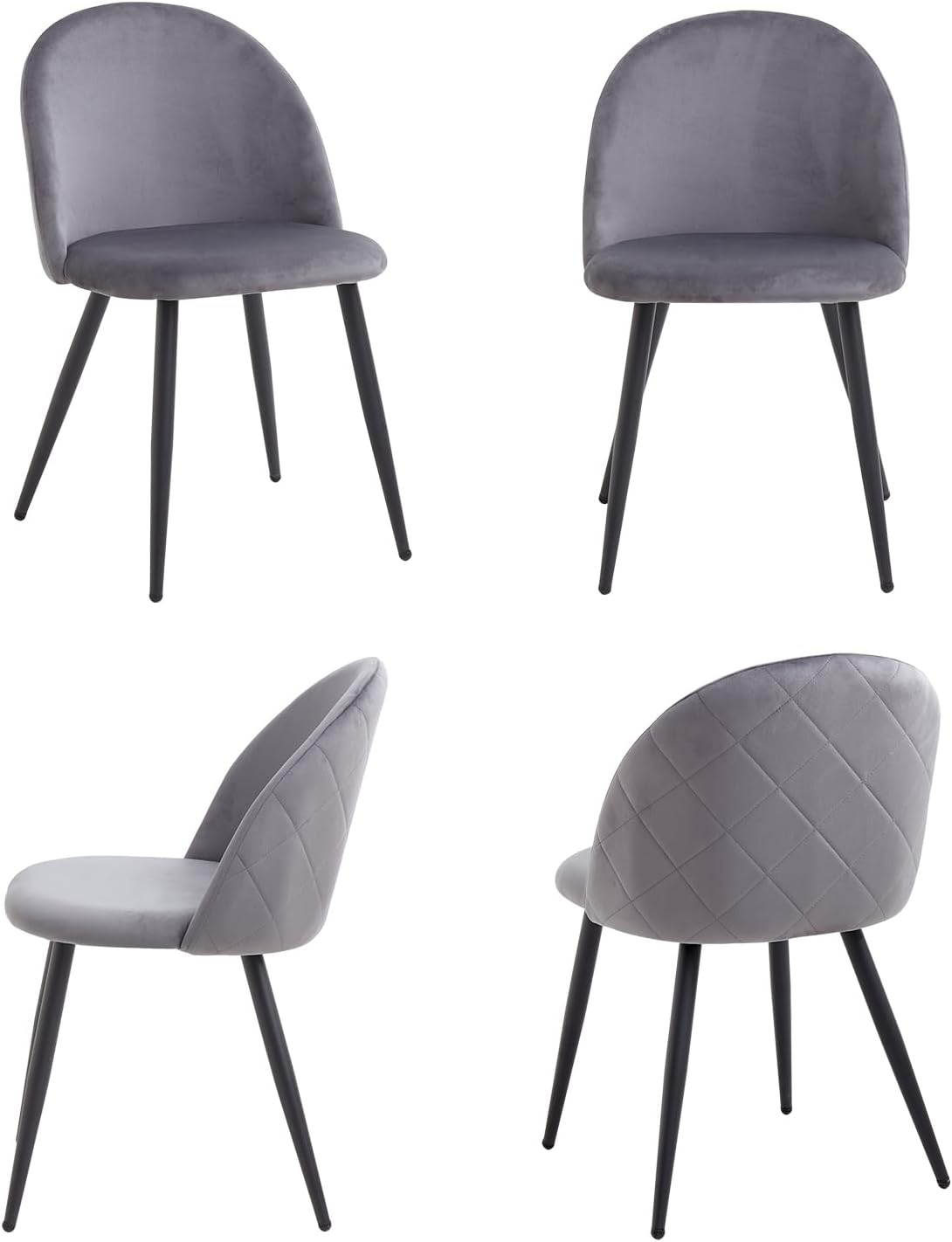 Lot de 4 Chaises de Salle à Manger en Velours Doux - Cuisine Moderne Avec Pieds en Métal et – JZGORC, Gris/Noir