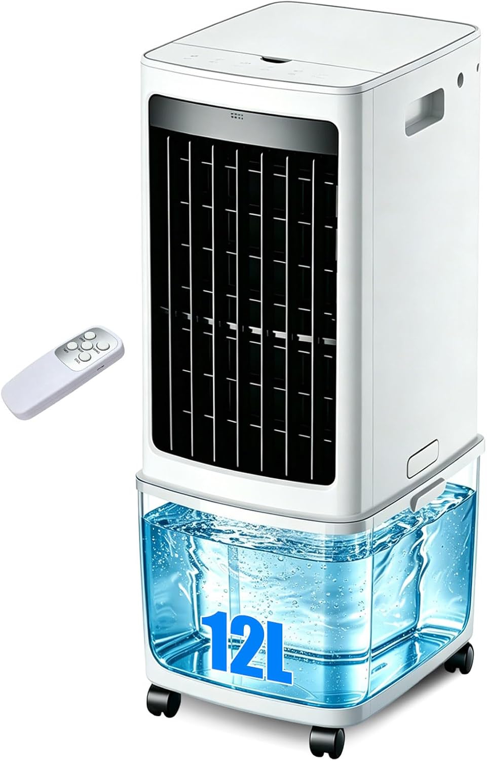 Rafraîchisseur d'Air Portable 1000m3/h – Ventilateur Tour Sans Pale 12 Litres – Rafraîchisseurs d'air par évaporation, Blanc/Noir