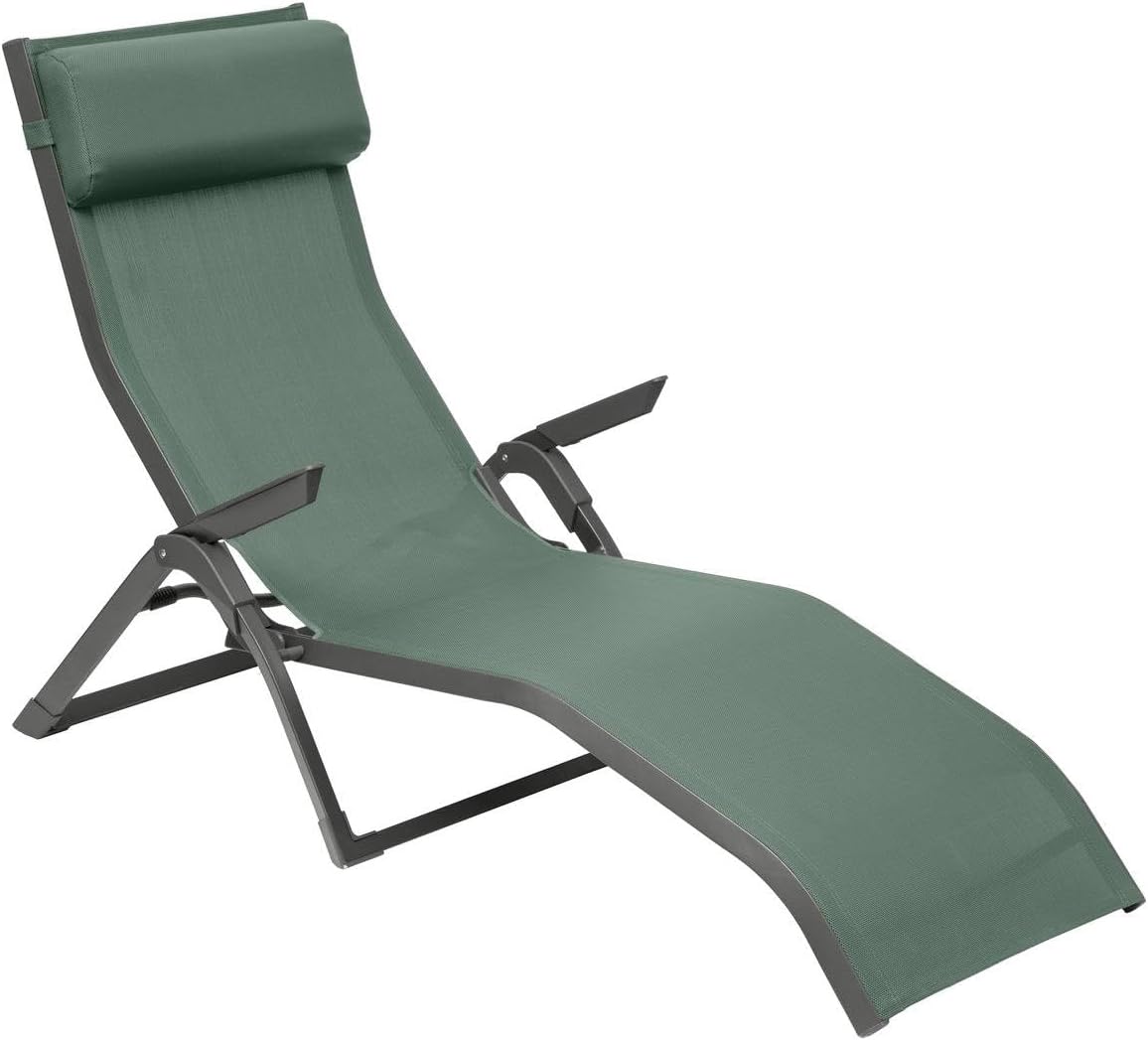 HESPERIDE Hespéride - Transat Pliable Decima - Vert Olive et Graphite - Aluminium Anti Corrosion – Empilable - pour Jardin, 2 Positions, Piscine