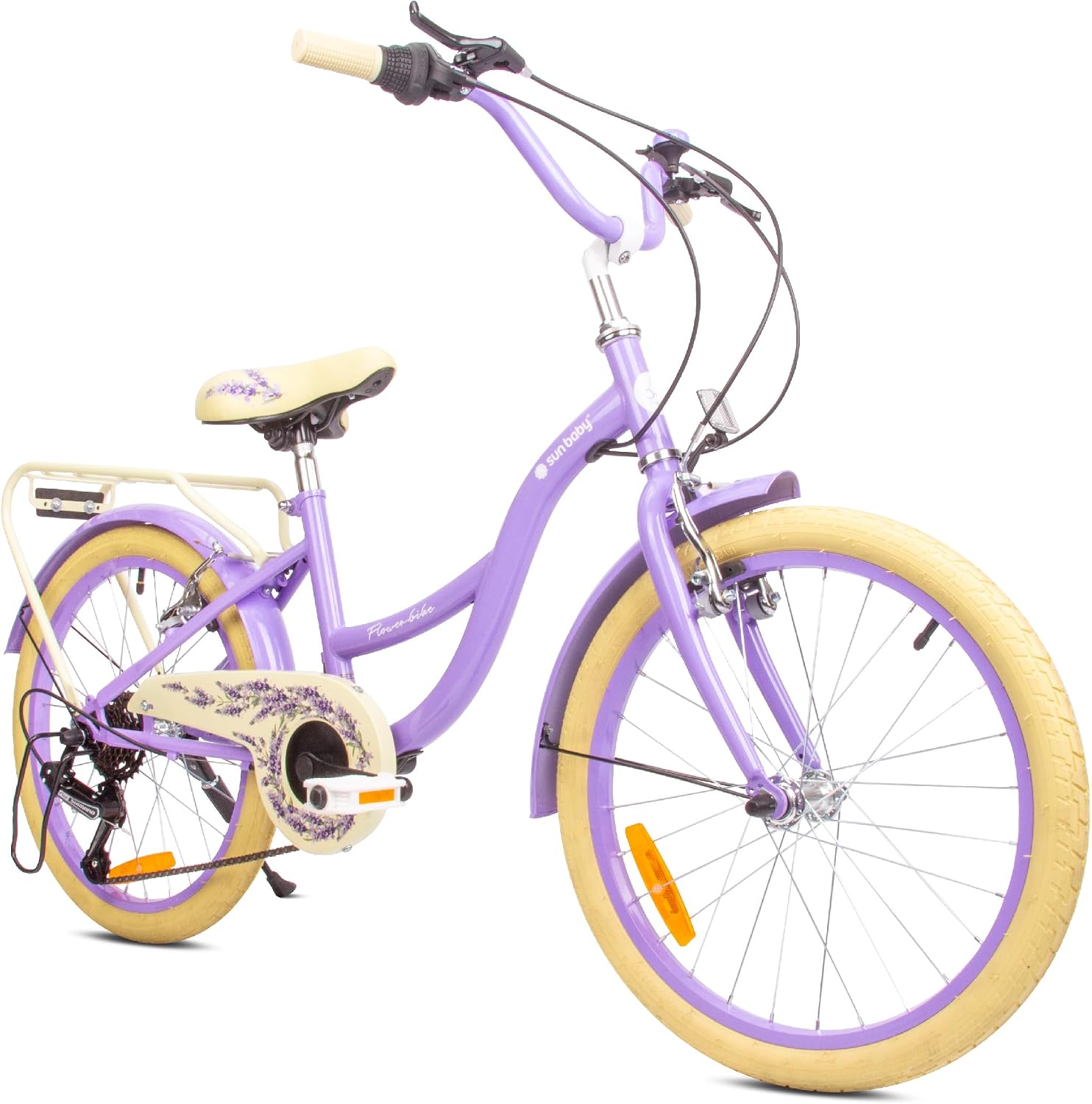 Vélo Enfant 6-10 Ans – Flower Bike Vélo pour Une Fille 20 Pouces – VTT, sun baby, vélo d'enfant Ans Hauteur réglable, Violet/Beige
