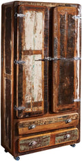 MASSIVMOEBEL24.DE Armoire avec roulettes - Bois Massif recyclé laqué – - Inspiration Ethnique - FREEZY #39, Multicolore, Marron/Beige