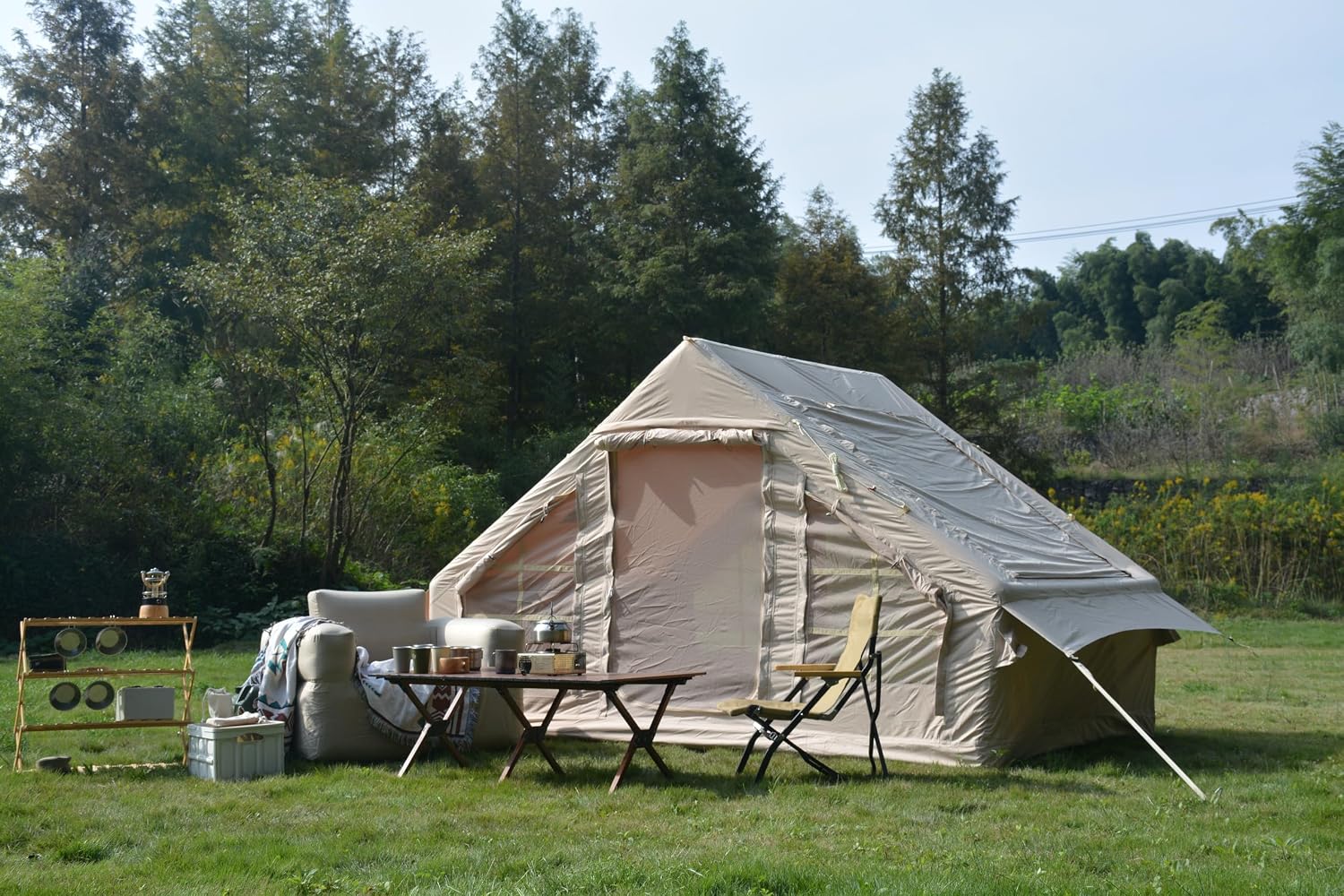 kozamas Tente gonflable pour 4 à 6 personnes avec raccord pour poêle - Montage rapide en 5 minutes – Beige