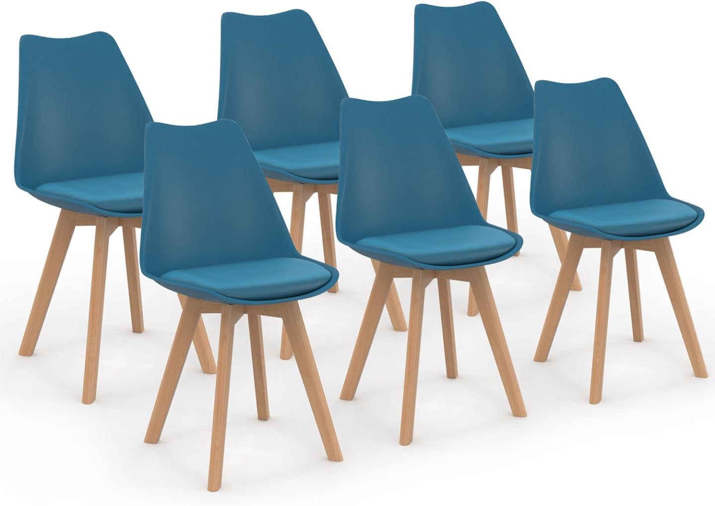Lot de 6 chaises scandinaves SARA Bleu Canard pour Salle à Manger – IDMarket, Parfaitement stables, elles, Bleu Canard/Bois