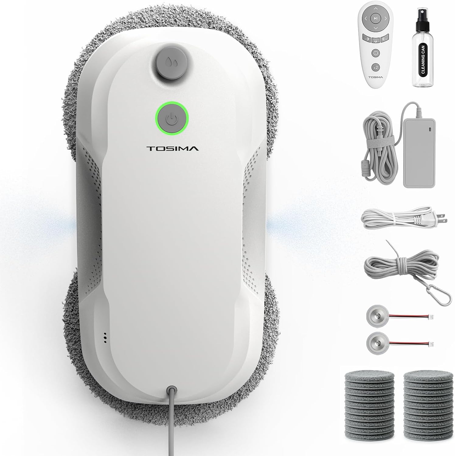 20 Chiffons en Microfibre – W5 Pro 6400 Pa Robot Laveur de Vitre – Robots aspirateurs, Tosima, Télécommande, Blanc Pur, Blanc/Gris