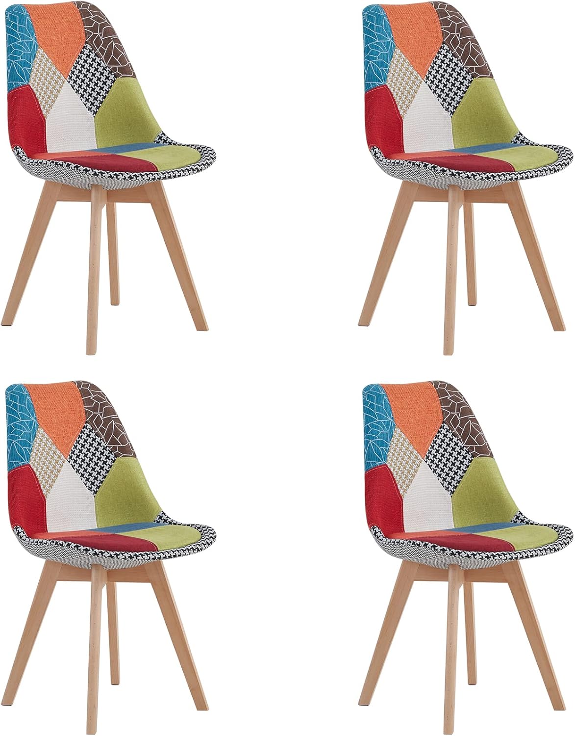 Lot de 4 Chaises de Salle à Manger en Patchwork Modernes avec Assise Rembourrée et Pieds en – BenyLed, Salon, Chambre, etc.