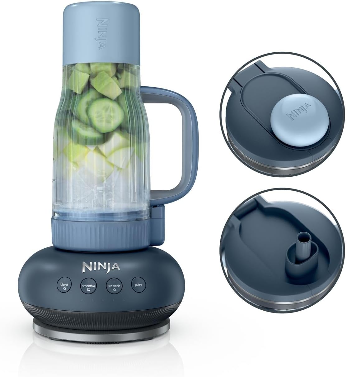 blender personnel avec mug de voyage amovible – BlendBoss Blender avec mug portatif, NINJA, Cyberspace DB351EUCY, Bleu/Gris