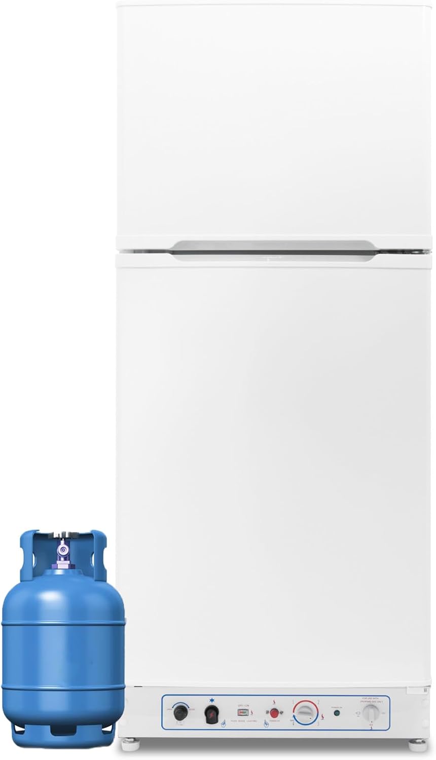 Frigo Gaz/220V avec Congélateur – Frigo Gaz 175L – Mini réfrigérateurs, Smad, 129+46, Silencieux pour Gîte, Blanc, Garage, Camping