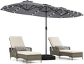 COSTWAY Parasol de Jardin Exterieur avec Pied 4 x 2 m avec LED Solaires – Parasol Double Rectangulaire avec Manivelle&2 Sacs de Sable, pour Terrasse