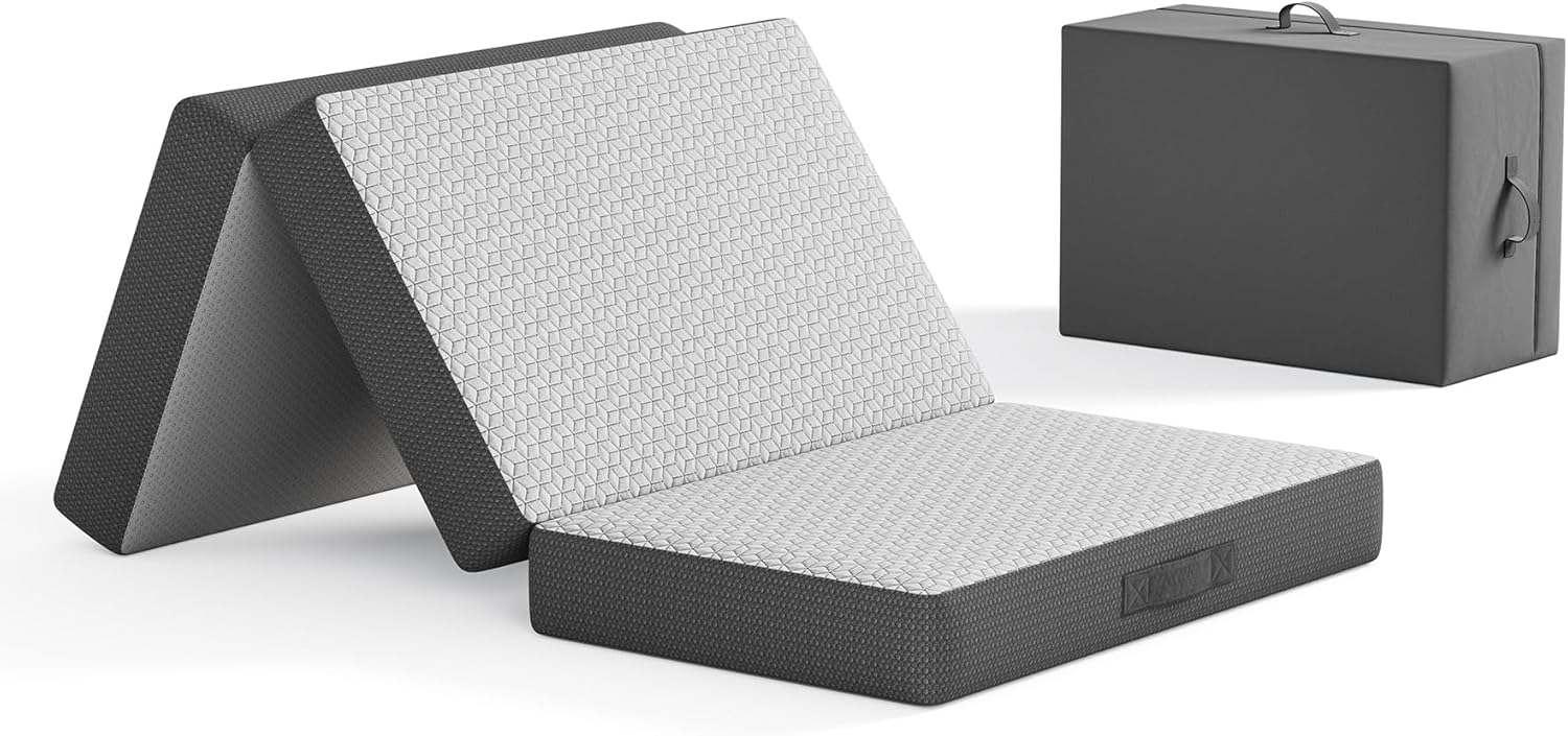 Matelas Pliable 120x190x15 cm avec Sac de Transport – Vesgantti, Lit Pliant pour Camping, Gris, Voyage, Voiture et Invités, Gris/Blanc