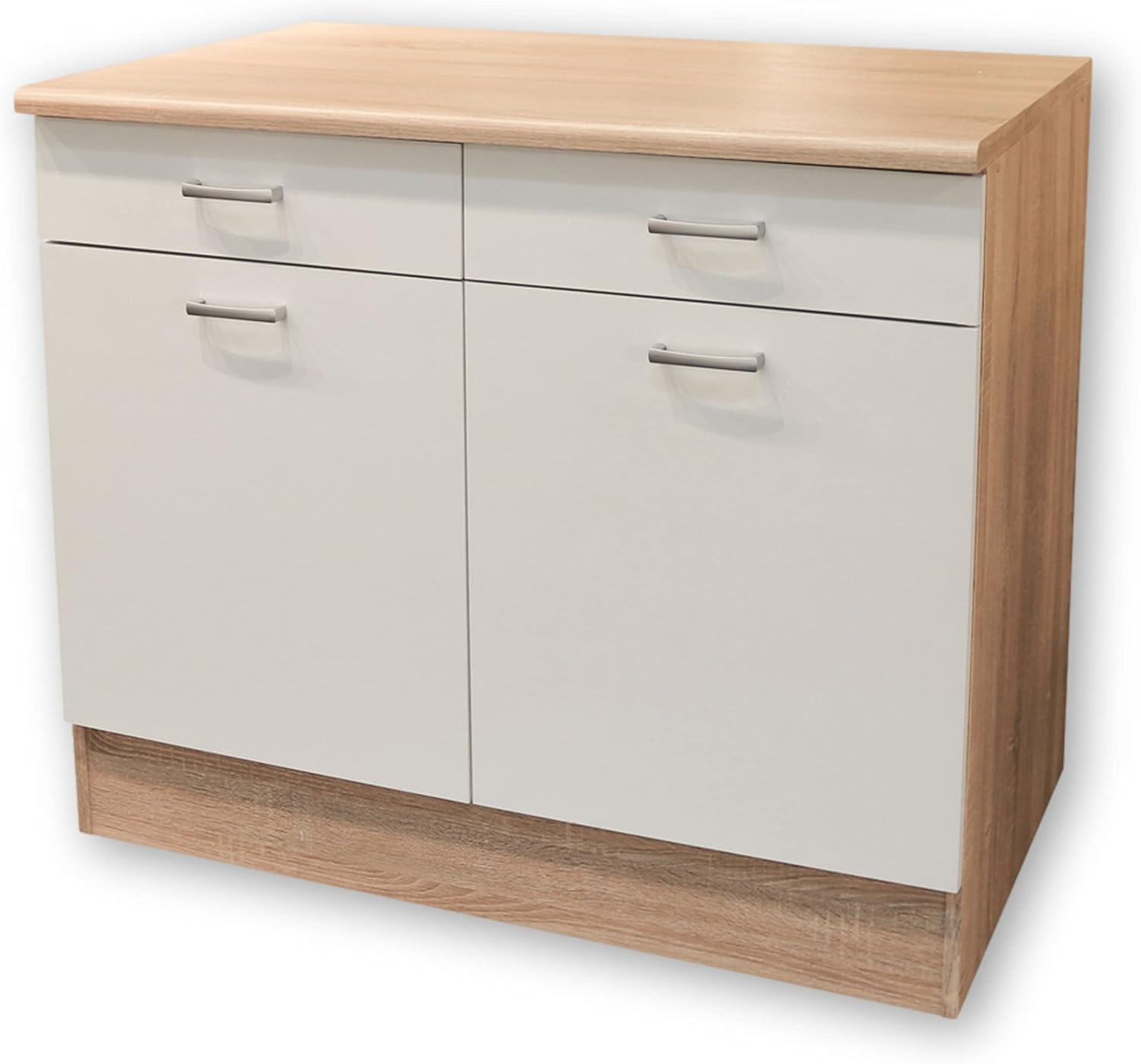 Stella Trading ANDY Armoire basse moderne de cuisine 2 portes en aspect chêne Sonoma – L/H/P, Blanc Mat/Chêne