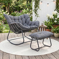 GIANTEX Fauteuil a Bascule avec Repose-Pied – Chaise a Bascule Surdimensionné avec Assise en Rotin PE, pour Salon, Gris, Coussin Amovible Rembourré