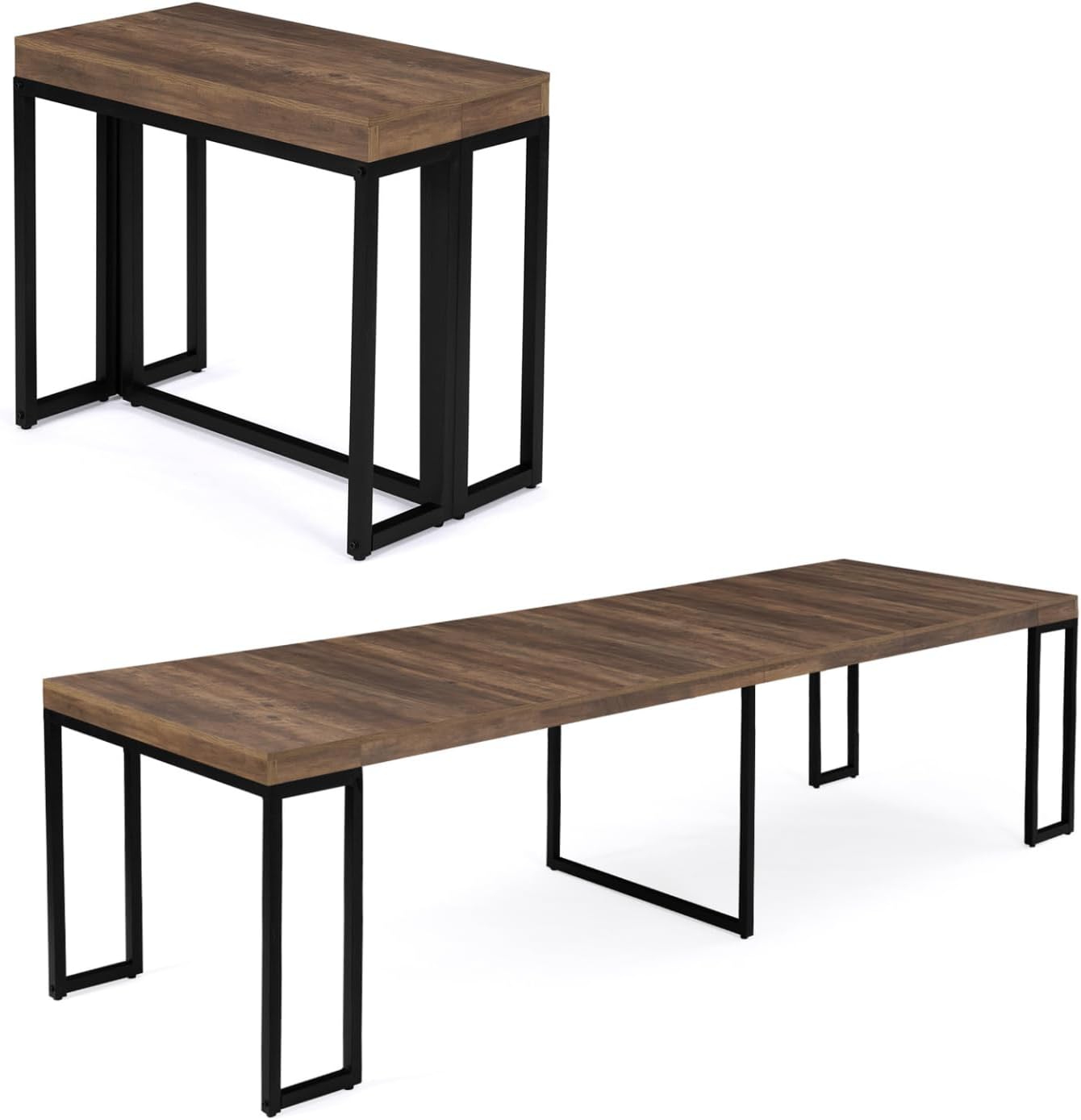 IDMarket Table Console Extensible Toronto 10 Personnes 235 cm Bois foncé Design Industriel – Bois Foncé/Noir
