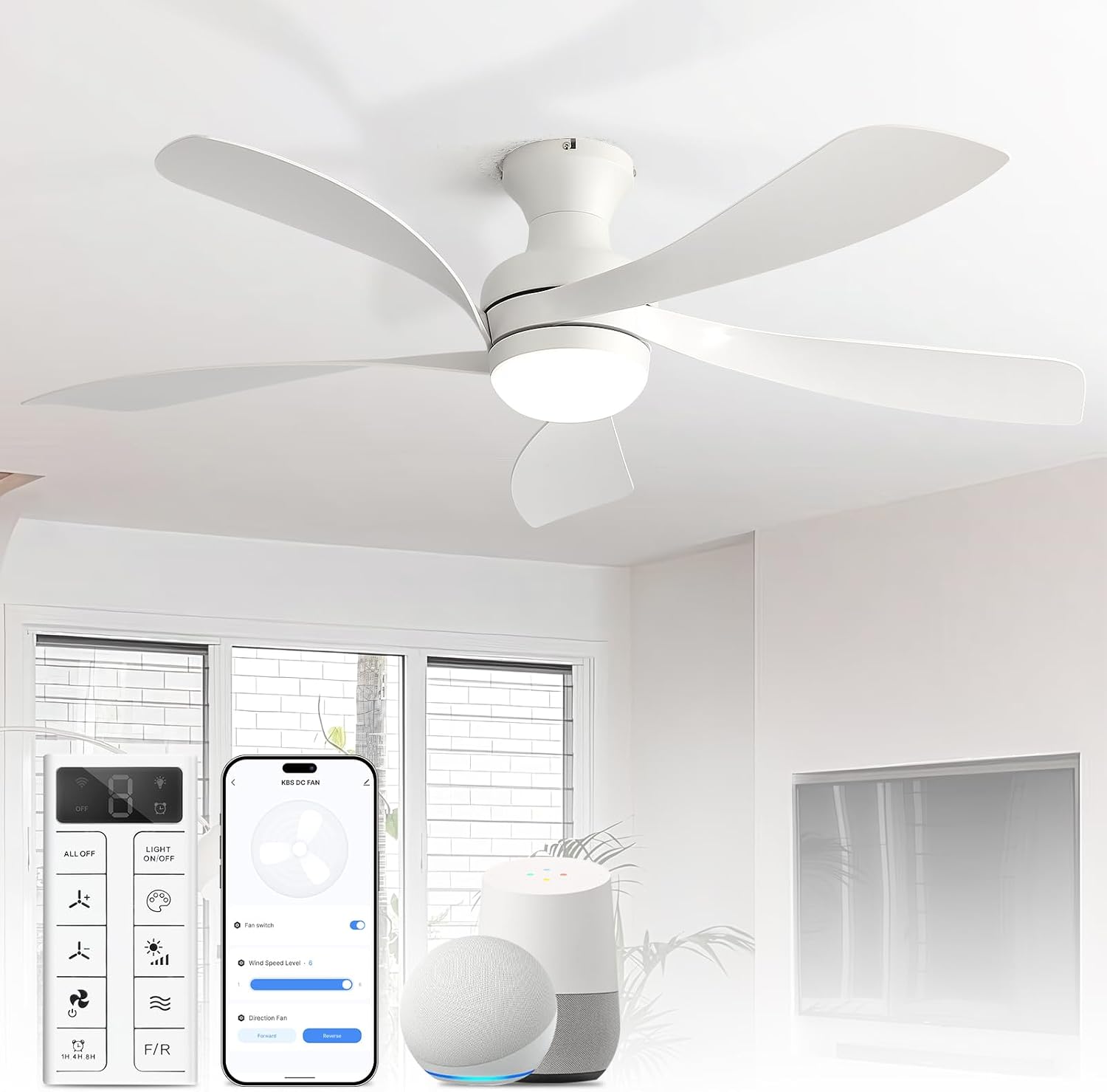 132cm Smart Ventilateur de Plafond avec Lumière – Sofucor, Silencieux Ventilateur de Plafond pour Chambre Salon, 6 Vitesses, Télécommande