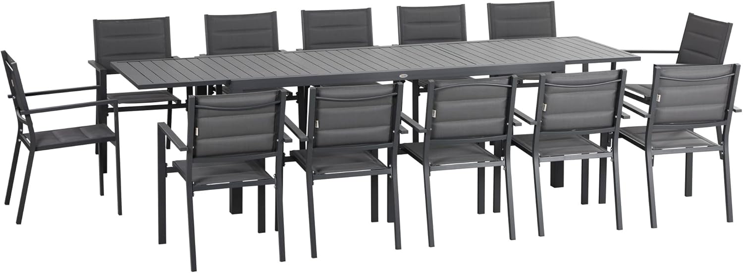Outsunny Salon de Jardin extérieur en Aluminium et textilène Table Extensible 12 Personnes - 12 chaises