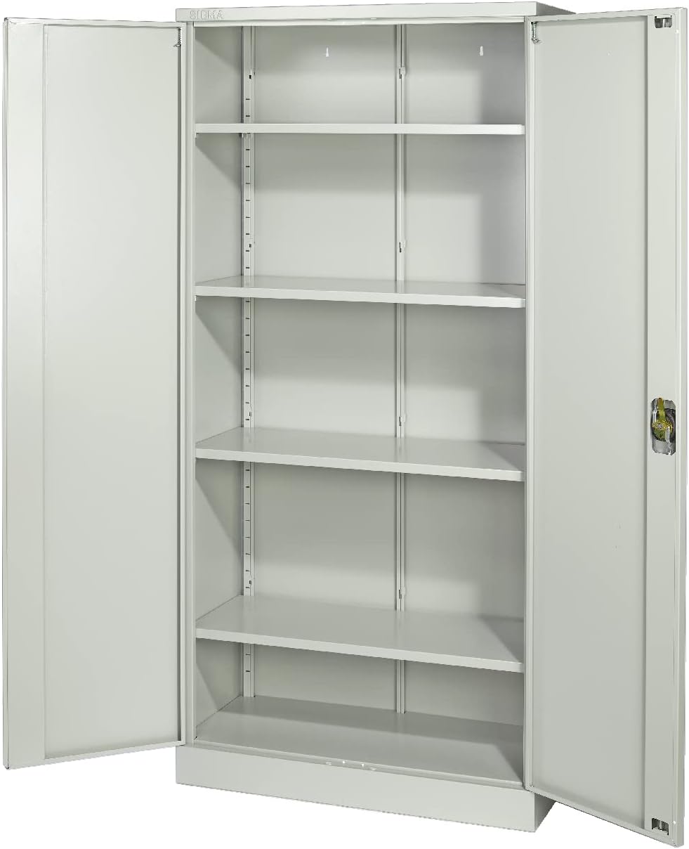 Sigma Armoire de classement – Serrure avec clé, 92 x 42 x 195 cm, 4 étagères réglables, 2 Portes battantes, métal, Grise