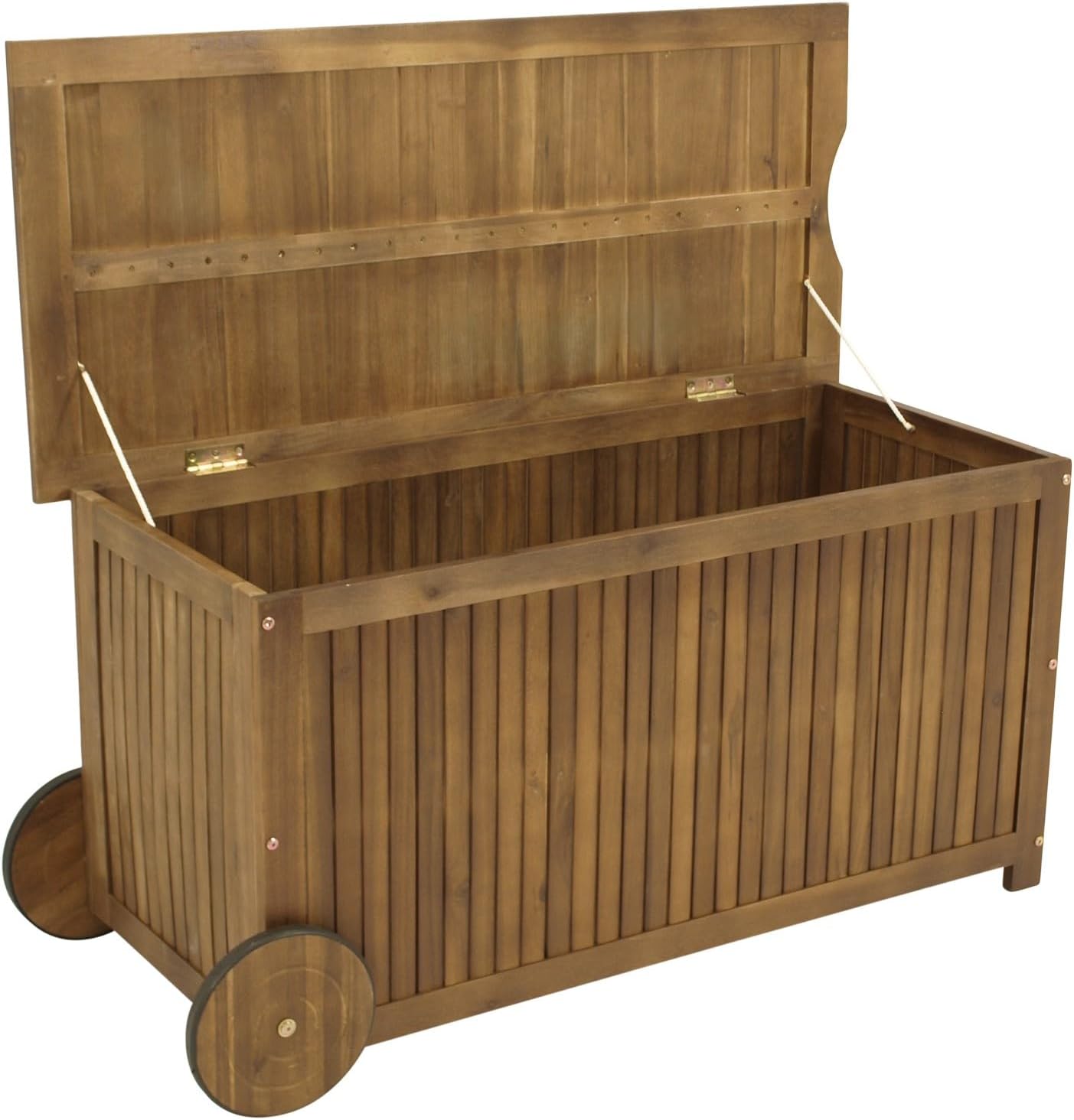 Coffres de rangement – DEGAMO, Coffre de rangement Navara avec roulettes, pour extérieur, en bois d'acacia marron huilé, certifié FSC®