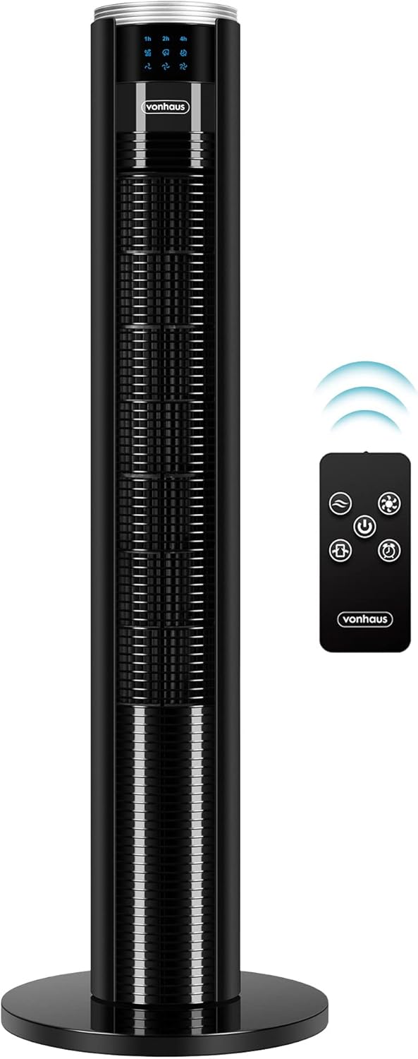 Ventilateurs colonne – VonHaus, Ventilateur tour silencieux avec télécommande 87 cm Noir, Pour Chambre, 3 Vitesses de Brise, Pièces Familiales