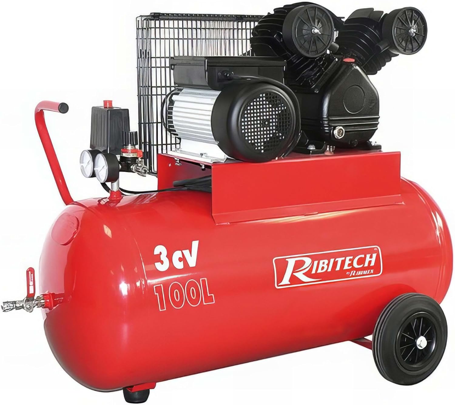 Compresseurs d'air – RIBIMEX, Ribitech - Compresseur 100 Litres 8 bar 3Cv tête en V - PRCOMP3/100V, Rouge/Noir