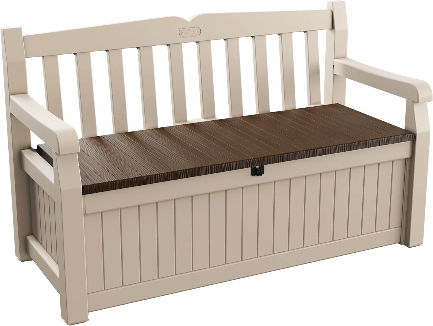dimensions indiquées sont 140 x 60 x 84 cm – Banc coffre extérieur EDEN BENCH - 265 litres, Keter, Beige/Marron