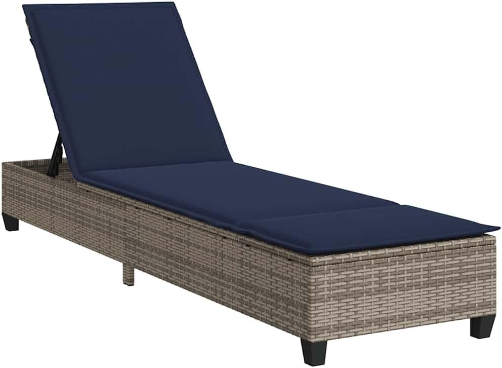 5 cm en rotin synthétique – Transat avec Coussins Gris 55 x 200 x 25 – Bains de soleil, vidaXL, Gris/Bleu Marine