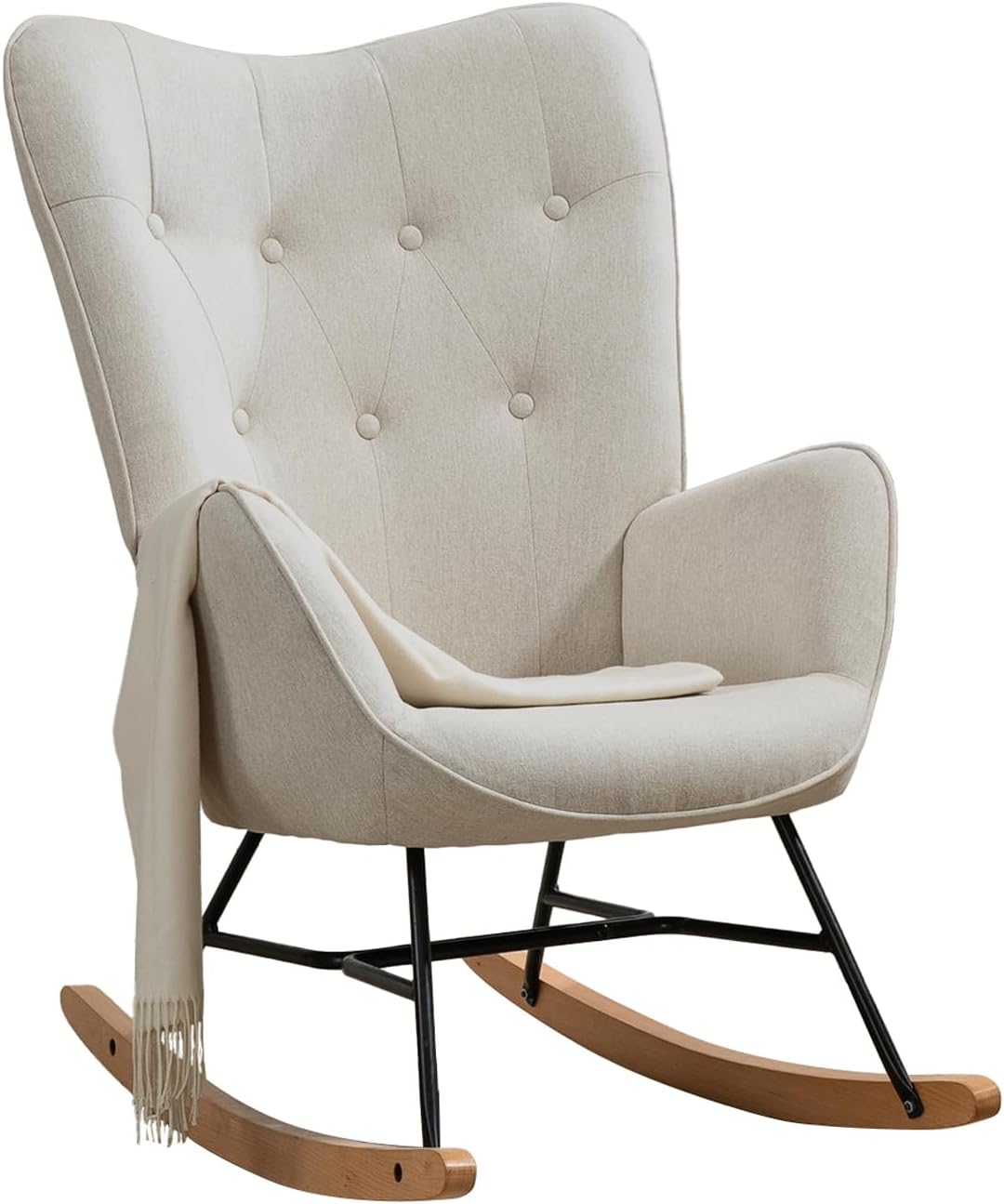 MEUBLE COSY Fauteuil à Bascule Allaitement Rocking Chair Scandinave Chaise Loisir Revêtement en Tissu avec – Chambre