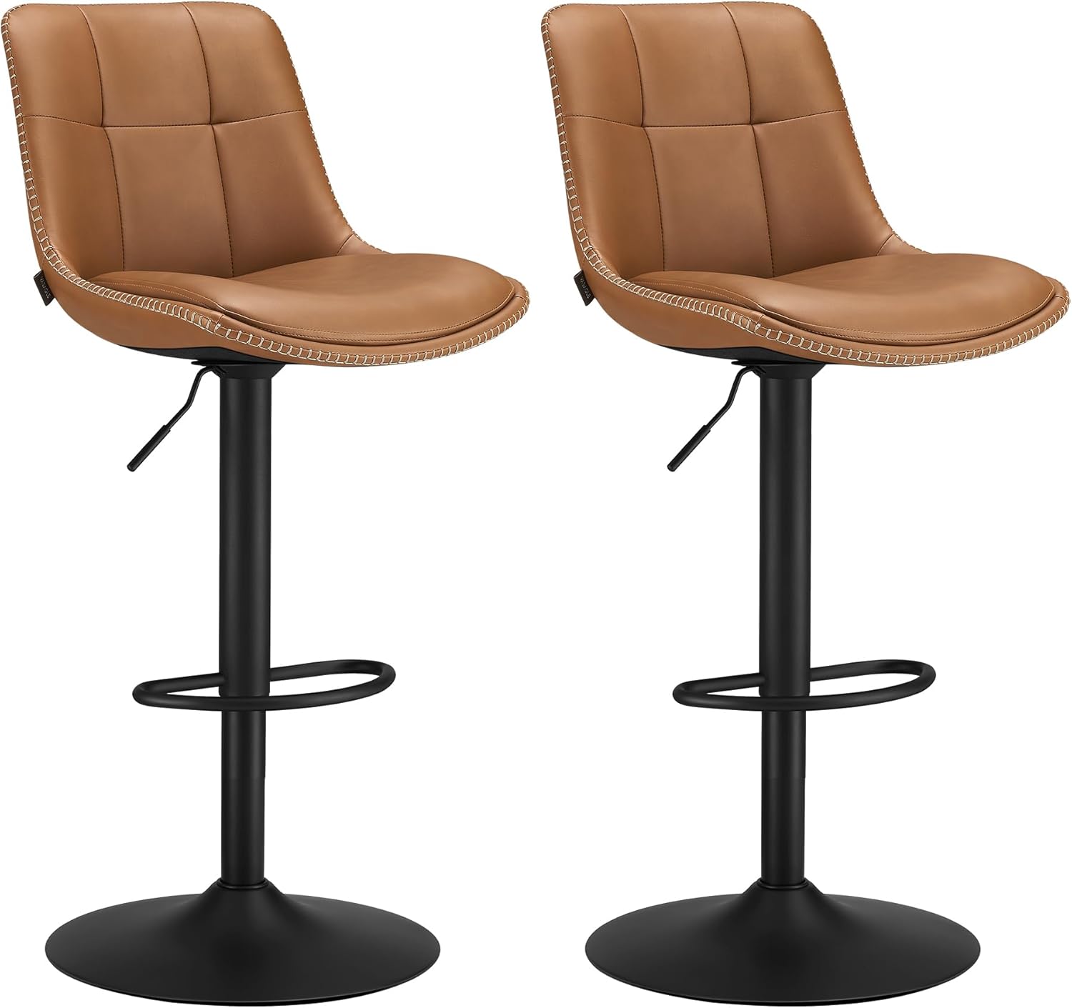 Siège Pivotant à Hauteur Réglable – Tabourets de Bar, VASAGLE, Lot de 2, Marron Caramel LJB095K01, Acier, Chaise de Cuisine