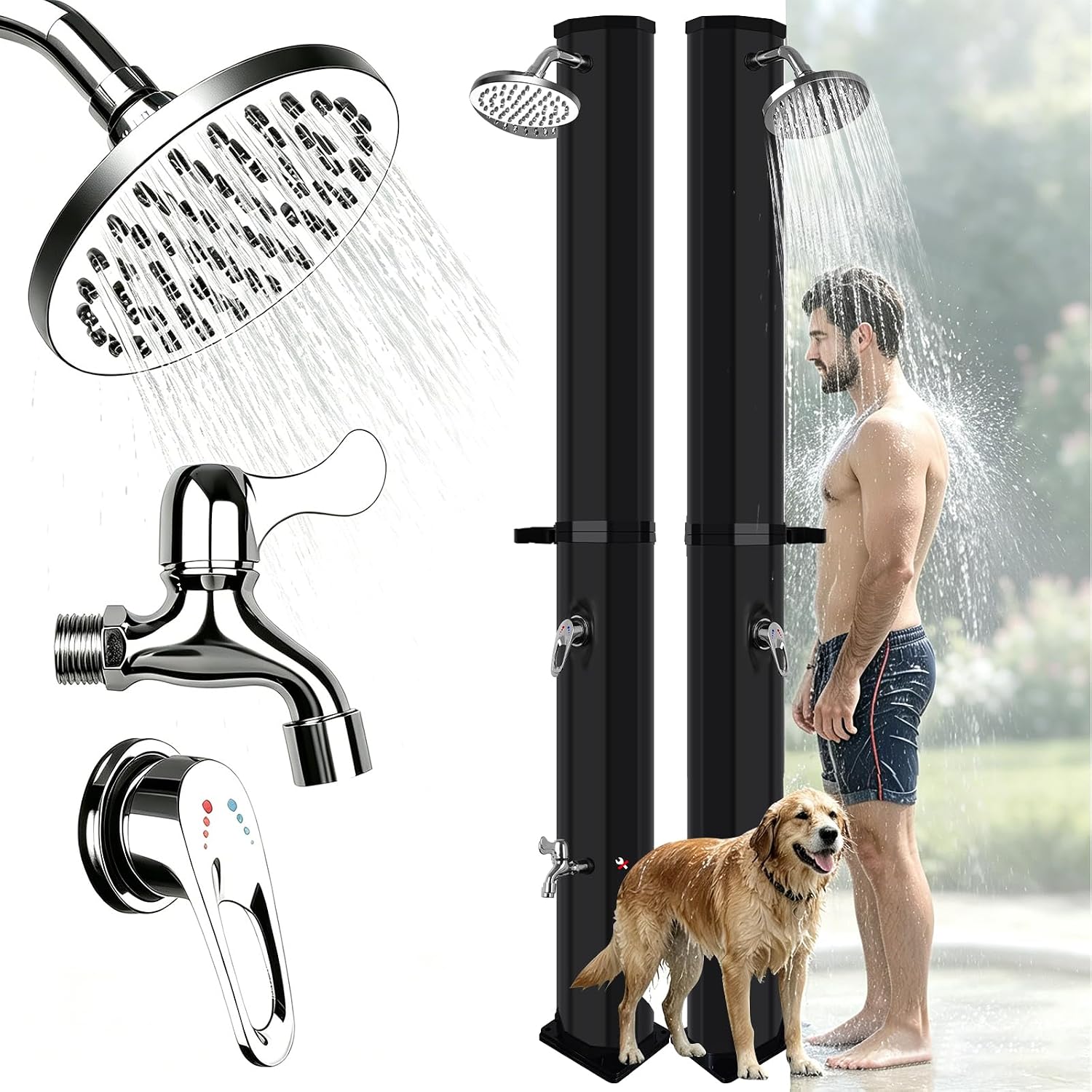 Eau Chaude Jusqu'à 60 °C – Douche Solaire 60 Litres – Douches de jardin, Qdreclod, Température de L'eau Réglable, Noir/Argent