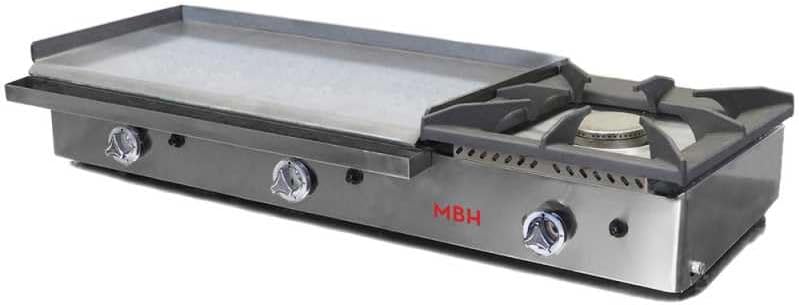 MBH - MAQUINARIA BAR HOSTELERÍA MBH - Plancha gaz professionnelle 800x400 mm avec réchaud pour CHR. Fry top en acier laminé – Argent