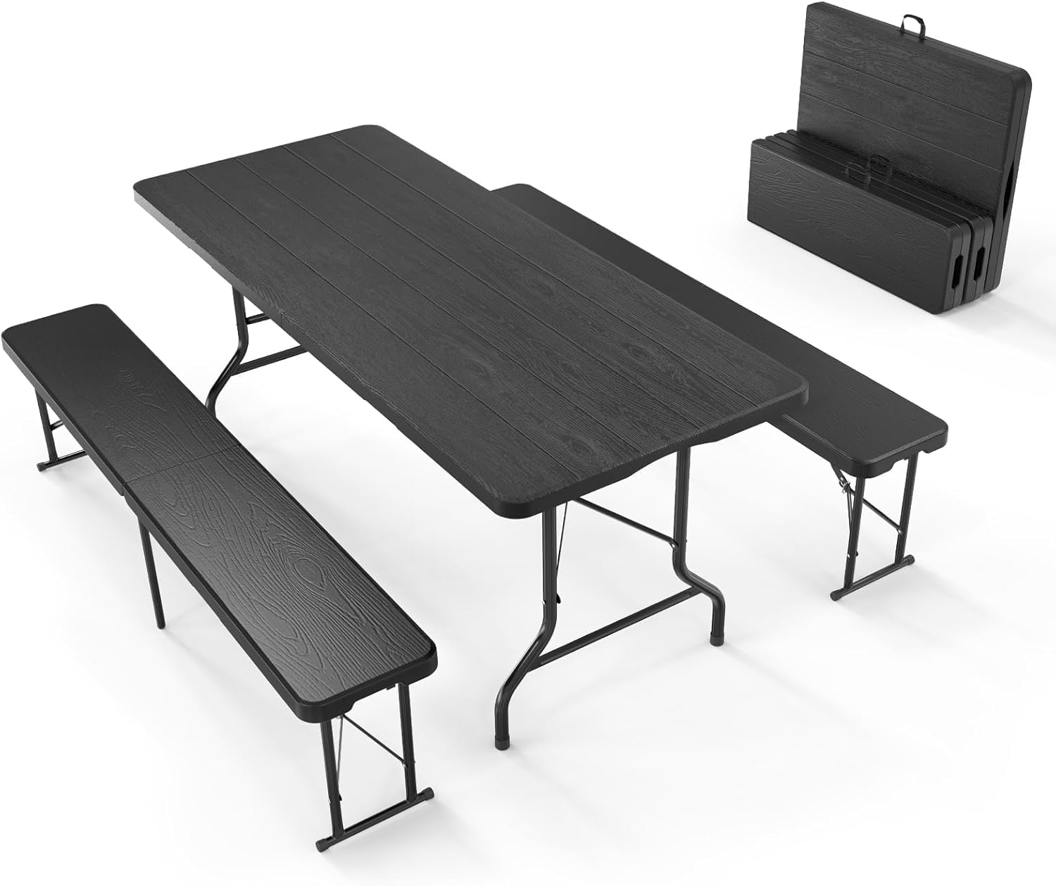 1xTable +2 Bancs – Ensemble Table et 2 Bancs Pliante Table de Jardin 6-8 Personnes - Table Camping Exterieur – Tables de pique-nique