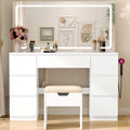 Table de Maquillage Moderne avec 7 Tiroirs – Coiffeuse avec Grand Miroir LED – Coiffeuses, Devoko, 115x60cm, Blanc