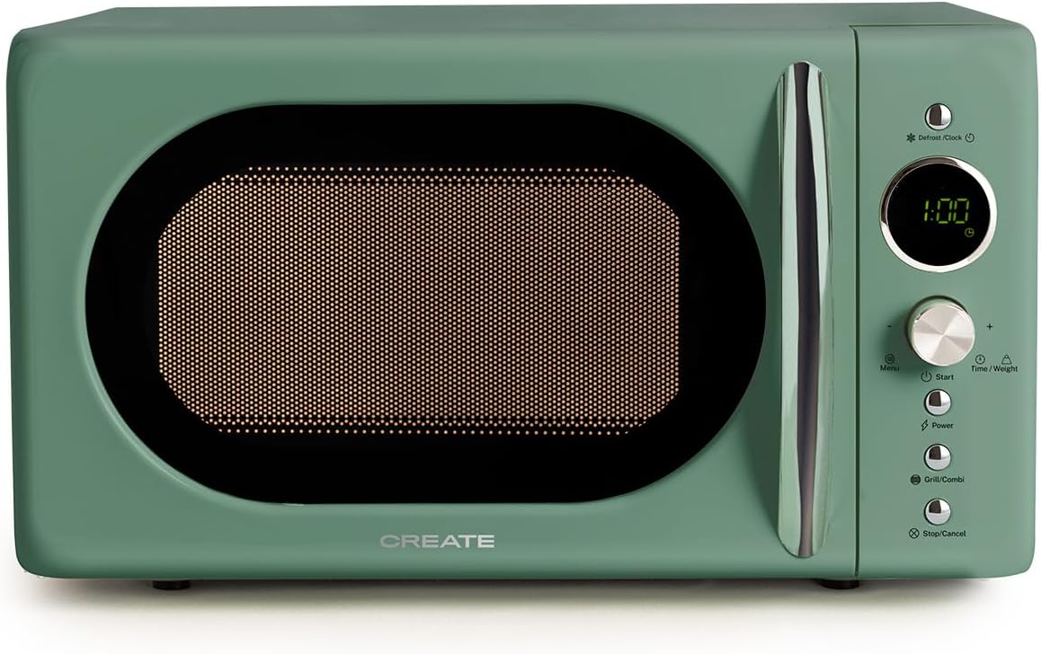 plateau Ø245 mm – /MICROWAVE RETRO/Micro-ondes grill numérique vert sauge/Style rétro, CREATE, capacité 20L, 3 programmes, 900W
