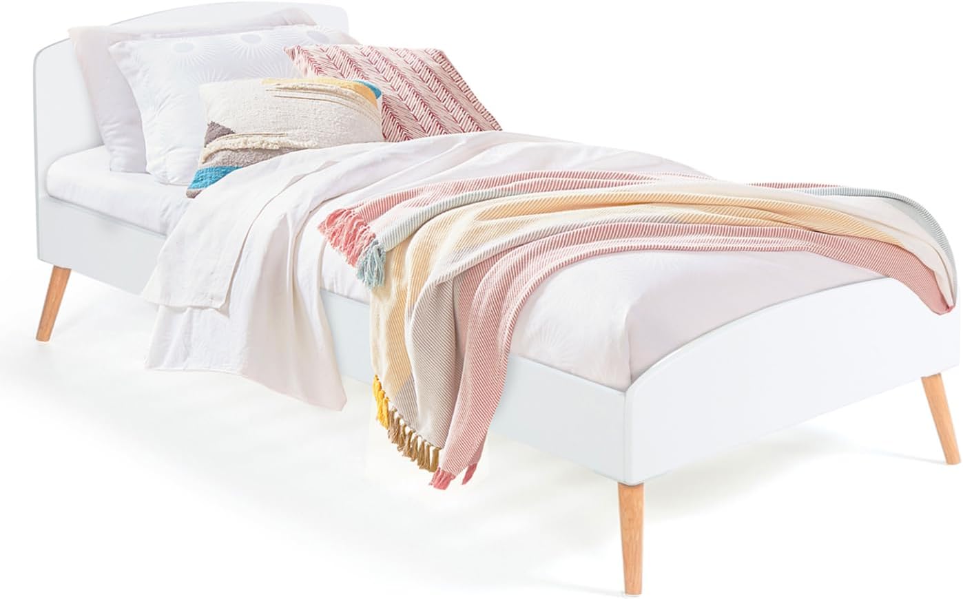 Lit Simple scandinave 90 x 190 CM Soren Bois et Blanc – IDMarket, Surface de couchage confortable de 90x190 CM - 15 lattes de 1,2 CM d'épaisseur