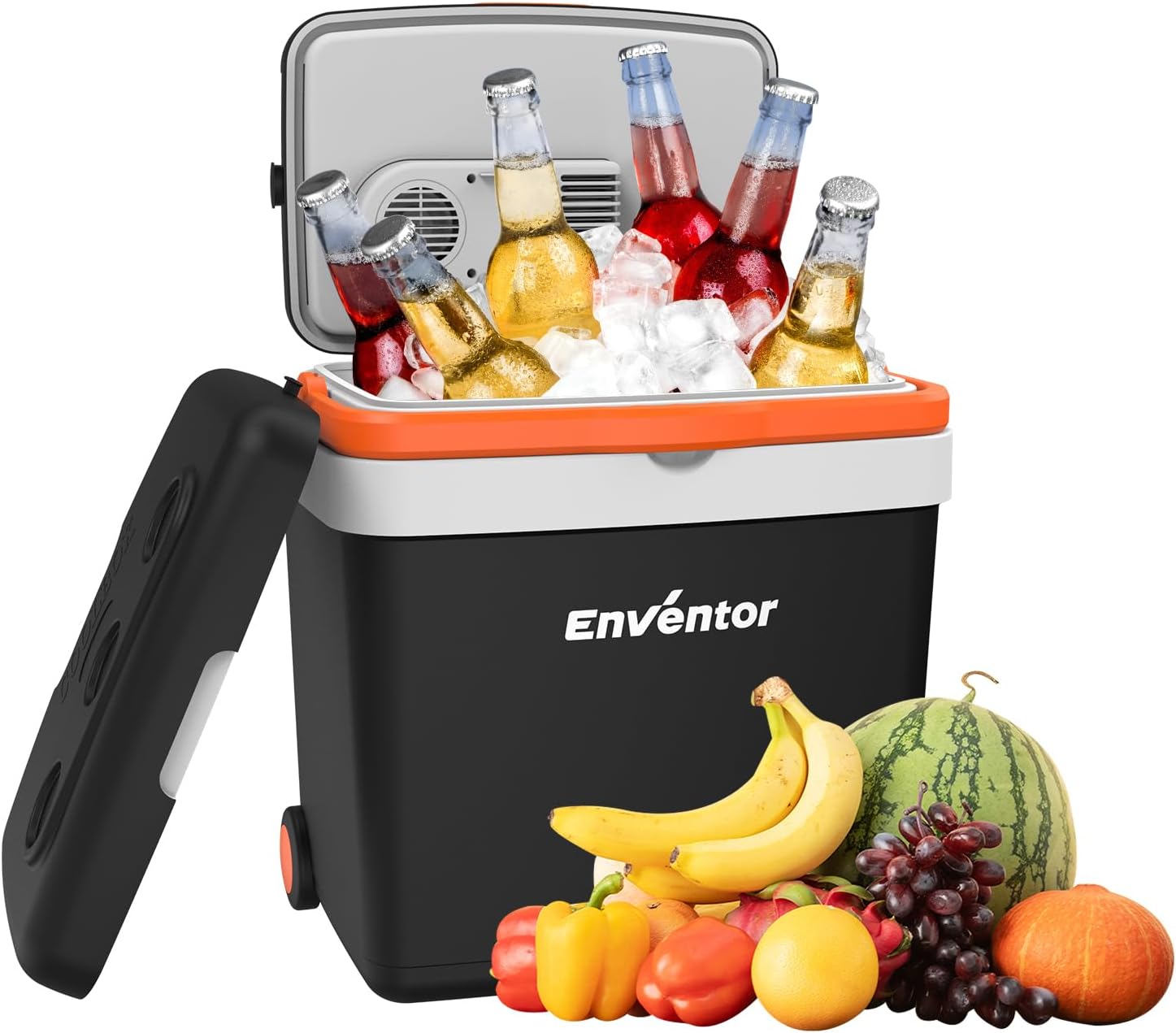 Enventor Glacière électrique 33 Litres – 12V 230V, avec roulettes et poignée allongée, mode ECO, Camping et Bateau