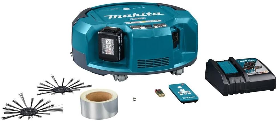 Fourni avec une batterie BL1850 18 V 5 Ah et un chargeur rapide DC18RC – Robot aspirateur 500 m2 18 V LXT BL DRC200RT, Makita, Bleu