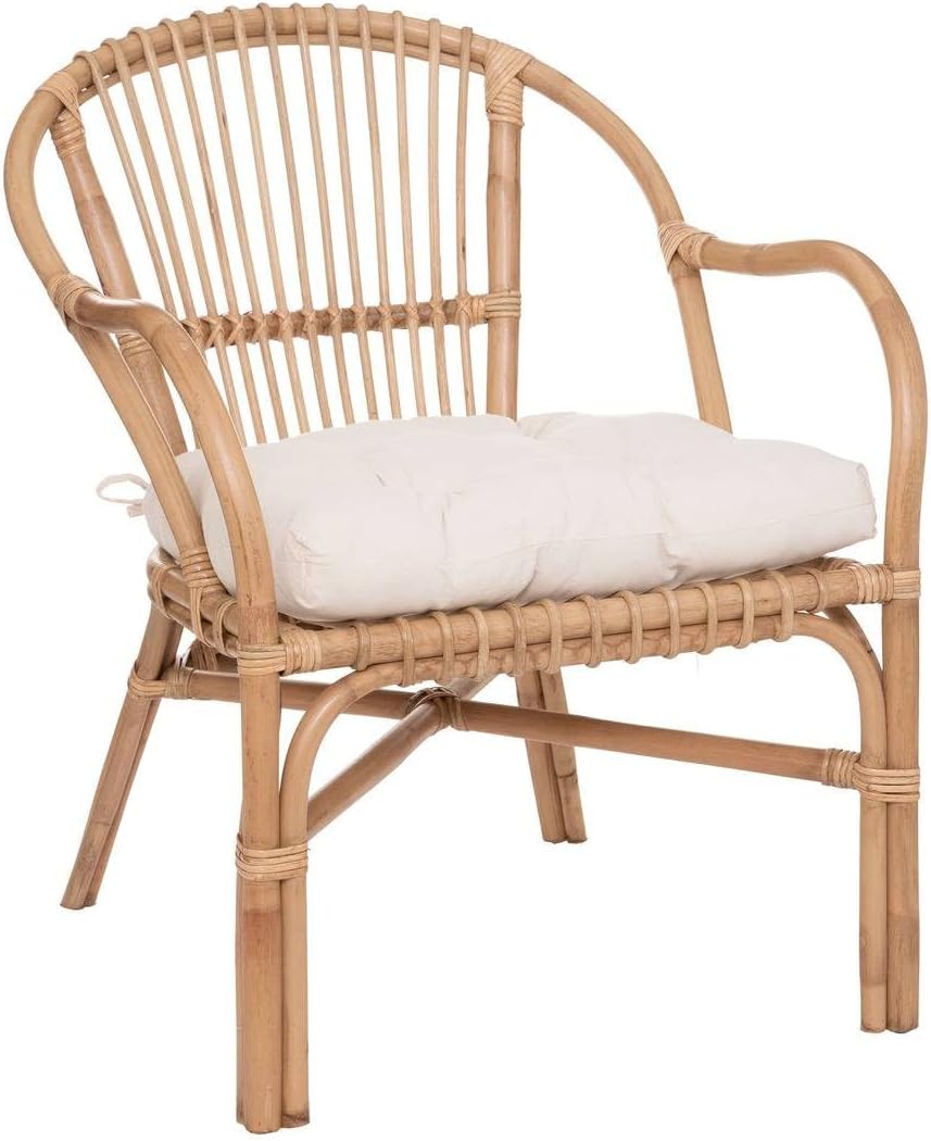 ATMOSPHERA CREATEUR D'INTERIEUR Atmosphera - Fauteuil Neta en Rotin Naturel et Coton - Blanc - 60 x 68 x 77 cm - Assise – Chambre, Véranda