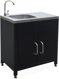 Rangements sur pied – Alice's Garden, sweeek - Meuble de cuisine extérieure en acier avec évier L80cm, Noir/Argent
