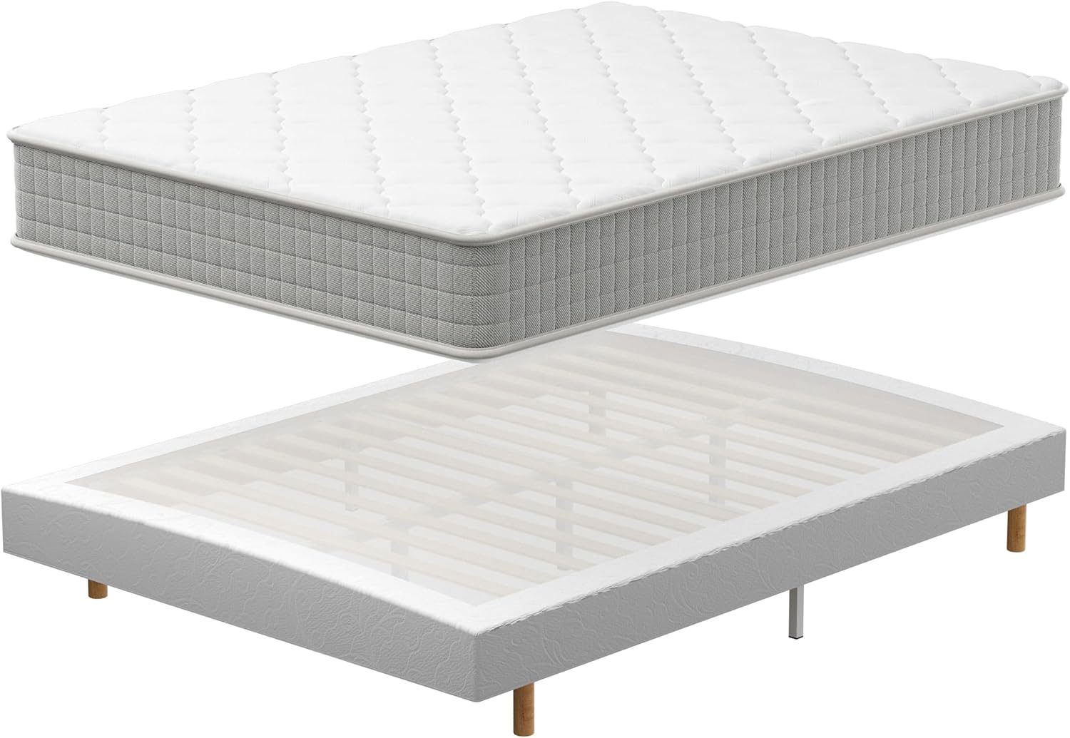 TEENO Ensemble Sommier et Matelas 140x190 cm – Lit 2 Personnes Complet avec Sommier Tapissier et Matelas Memoire de Forme