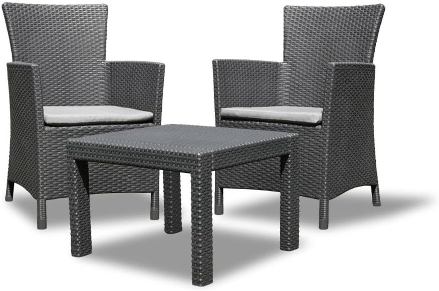 Salon de jardin Keter Rosario 2 fauteuils et table – Keter, aspect rotin, graphite, Graphite/Gris