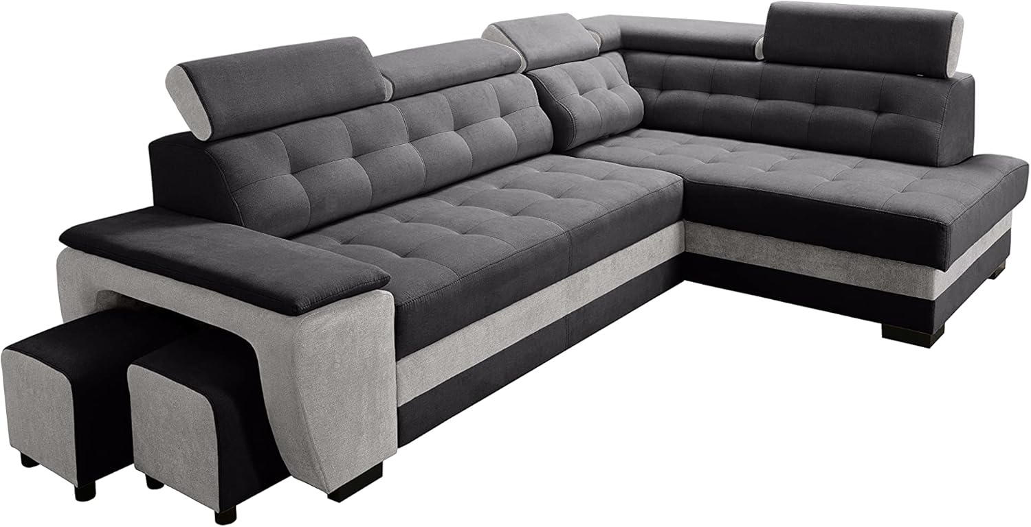 Grand canapé d'angle Convertible avec Coffre de Rangement et Deux tabourets - Canapé d'angle – Canapés et divans, Robin Inspire