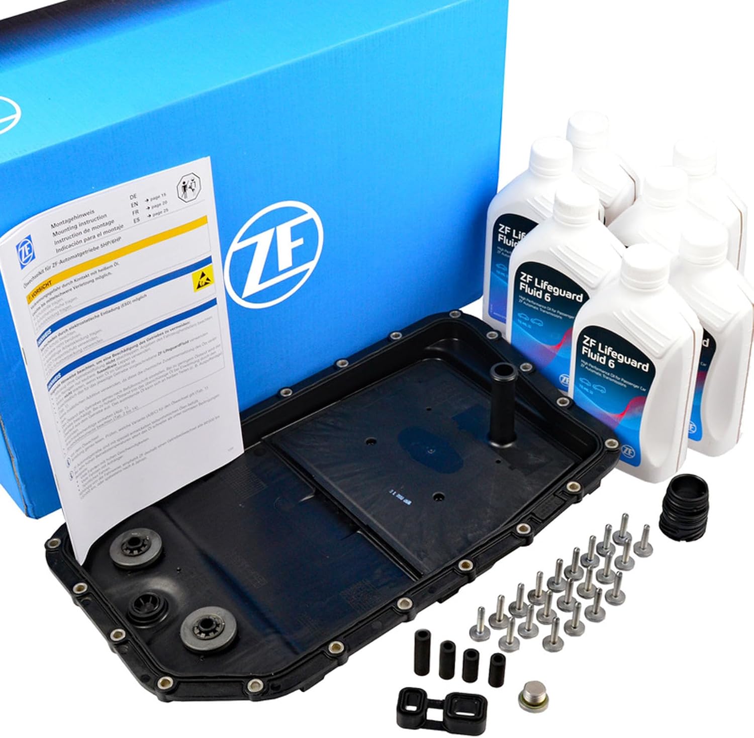 ZF 1068.298.062 Kit de filtres hydrauliques pour transmission automatique BMW avec ATF – 6 pièces, kit de vidange d'huile, Noir/Blanc/Bleu